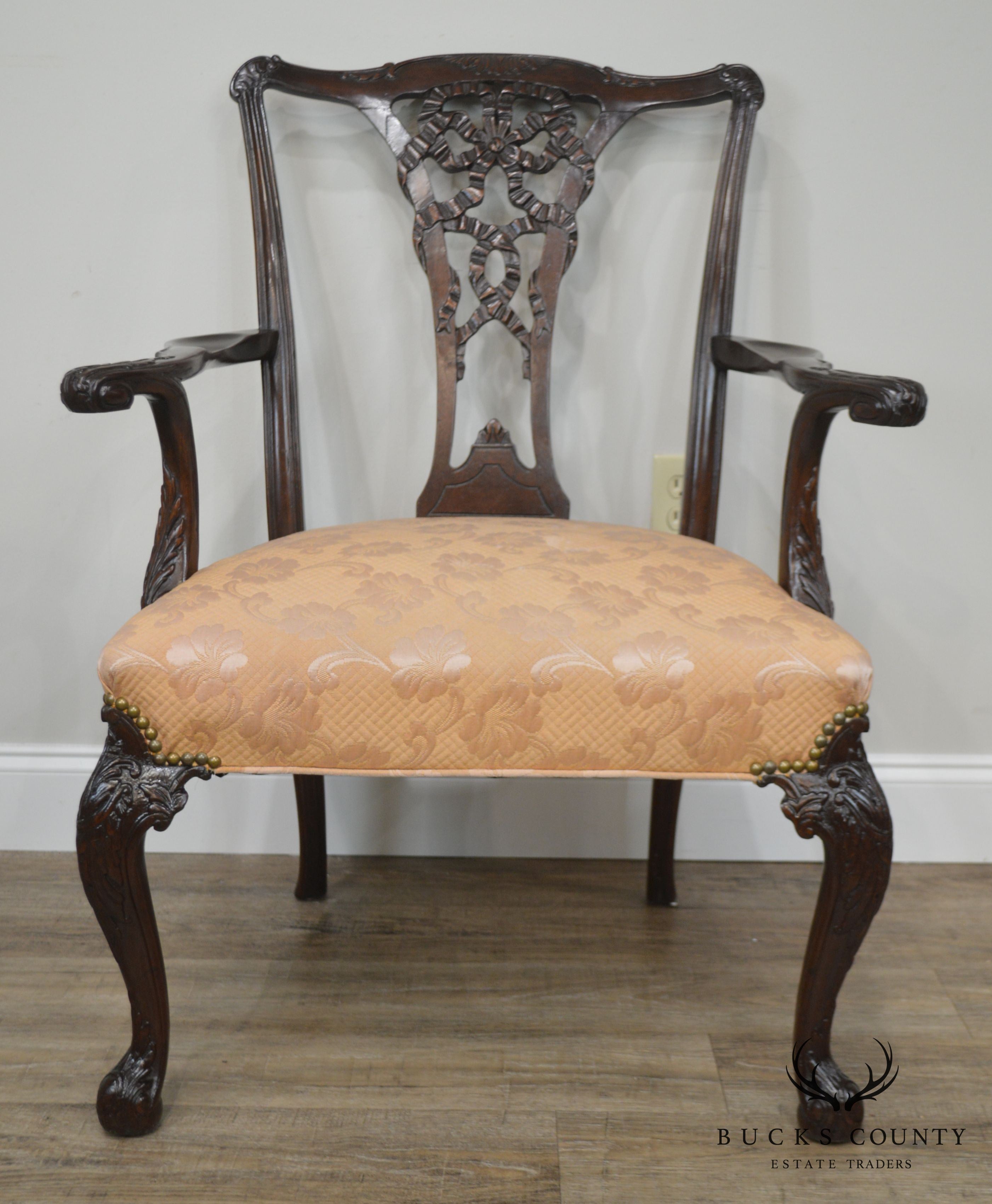 Georgian Style 1930's Mahogany Carved Armchair