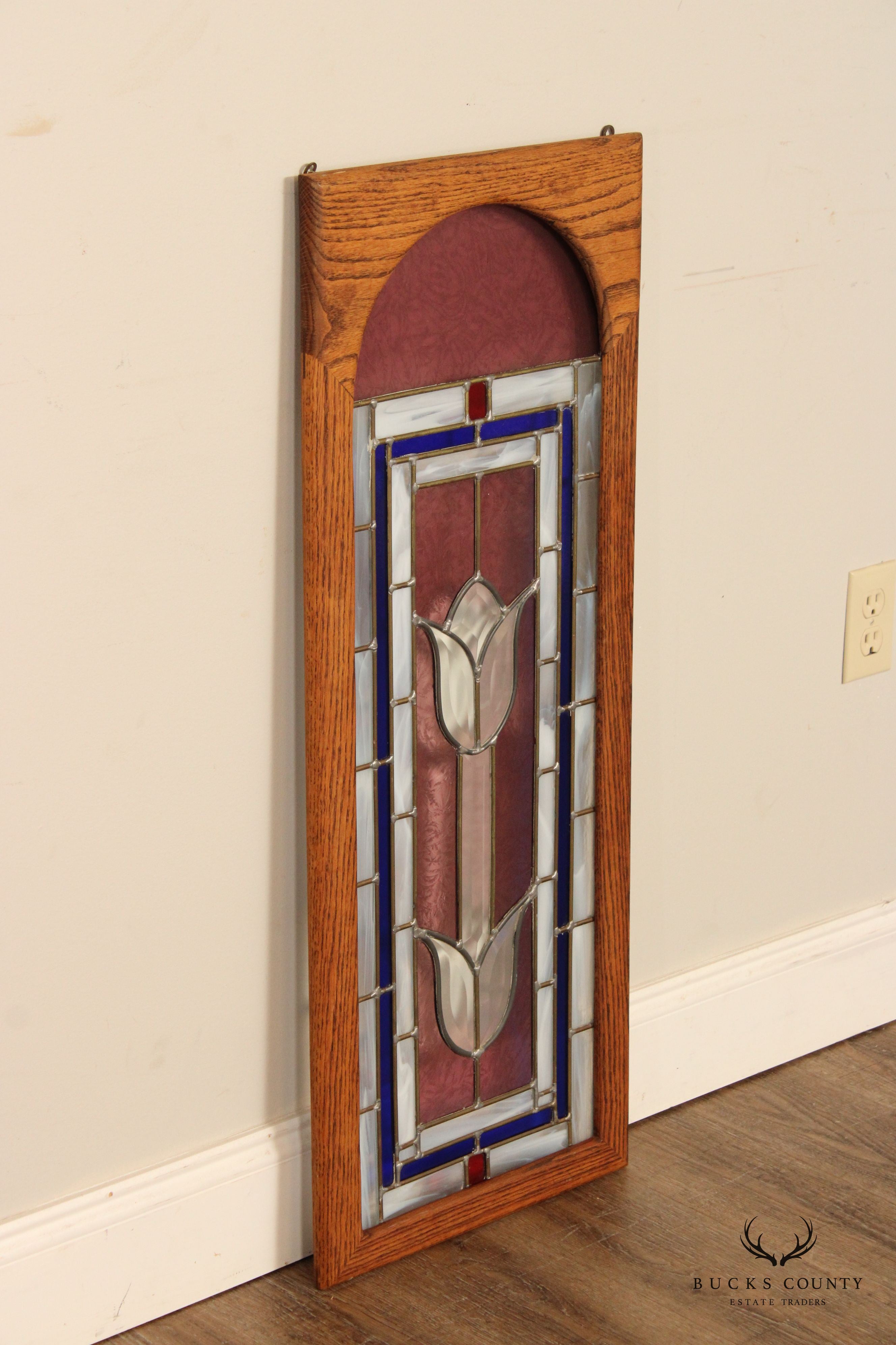 Arts and Crafts Style Stained Glass Transom Window