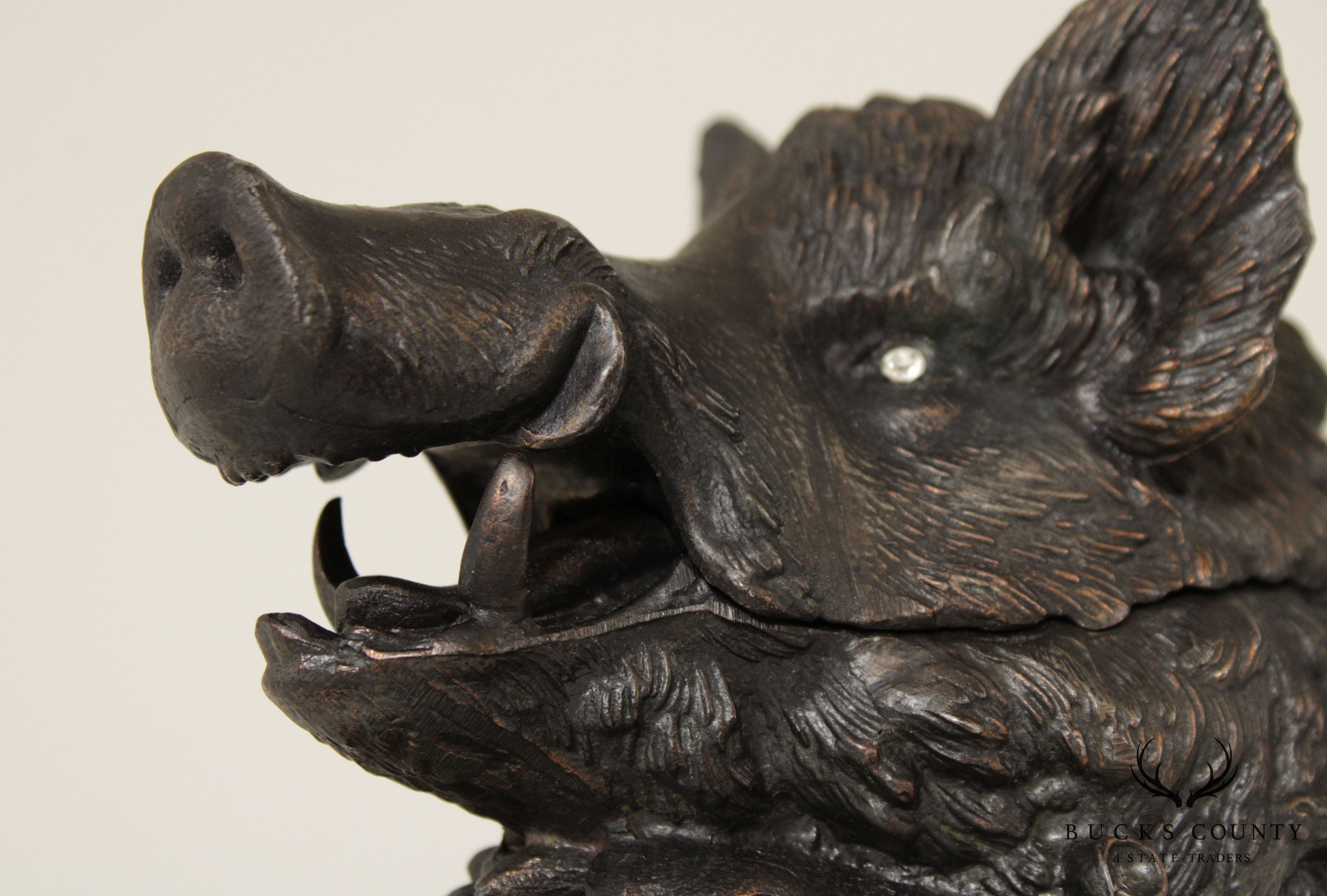 Antique French Boar's Head Inkwell