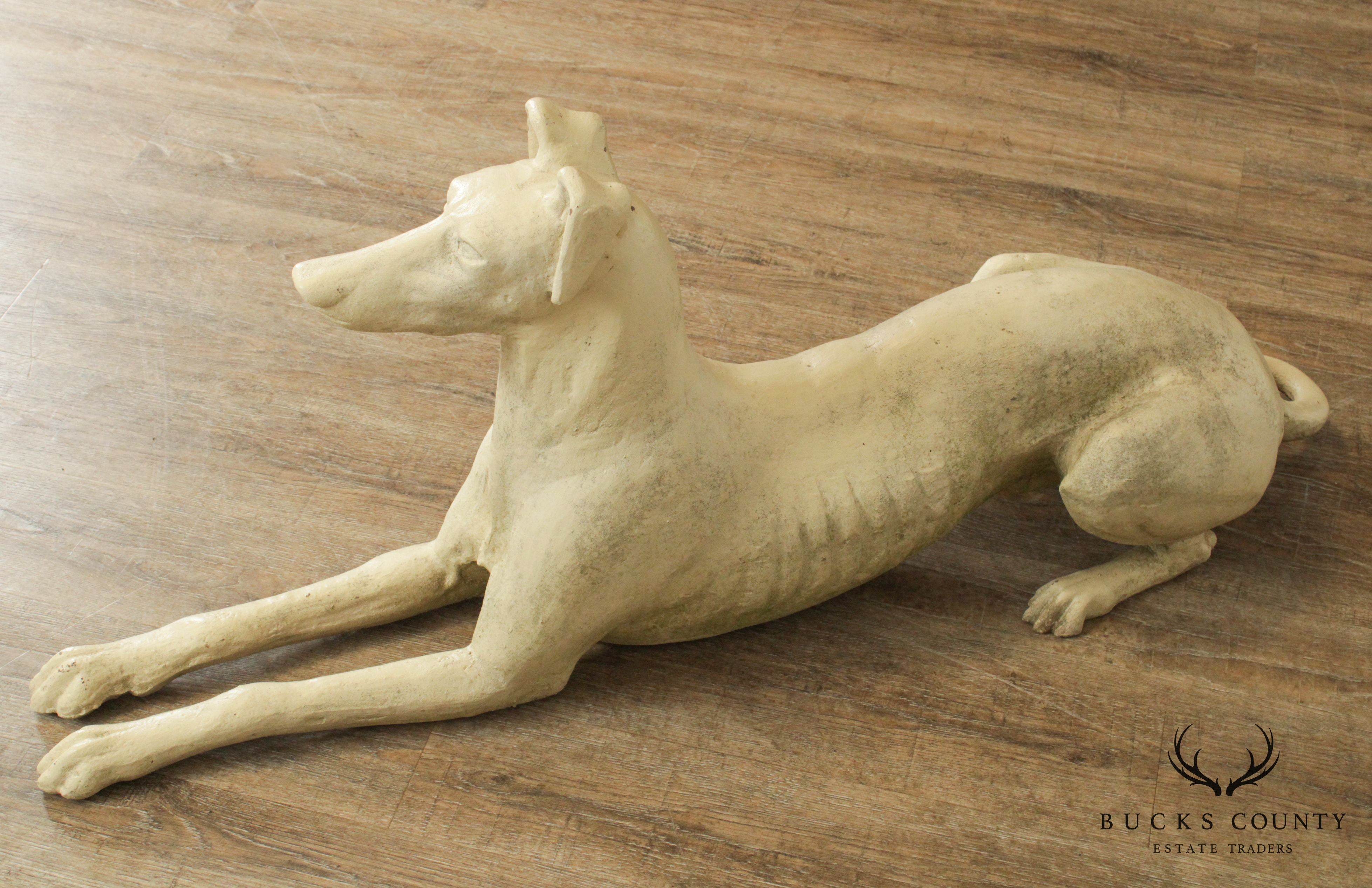 Antique Cast Iron Pair Whippet Dog Garden Statues