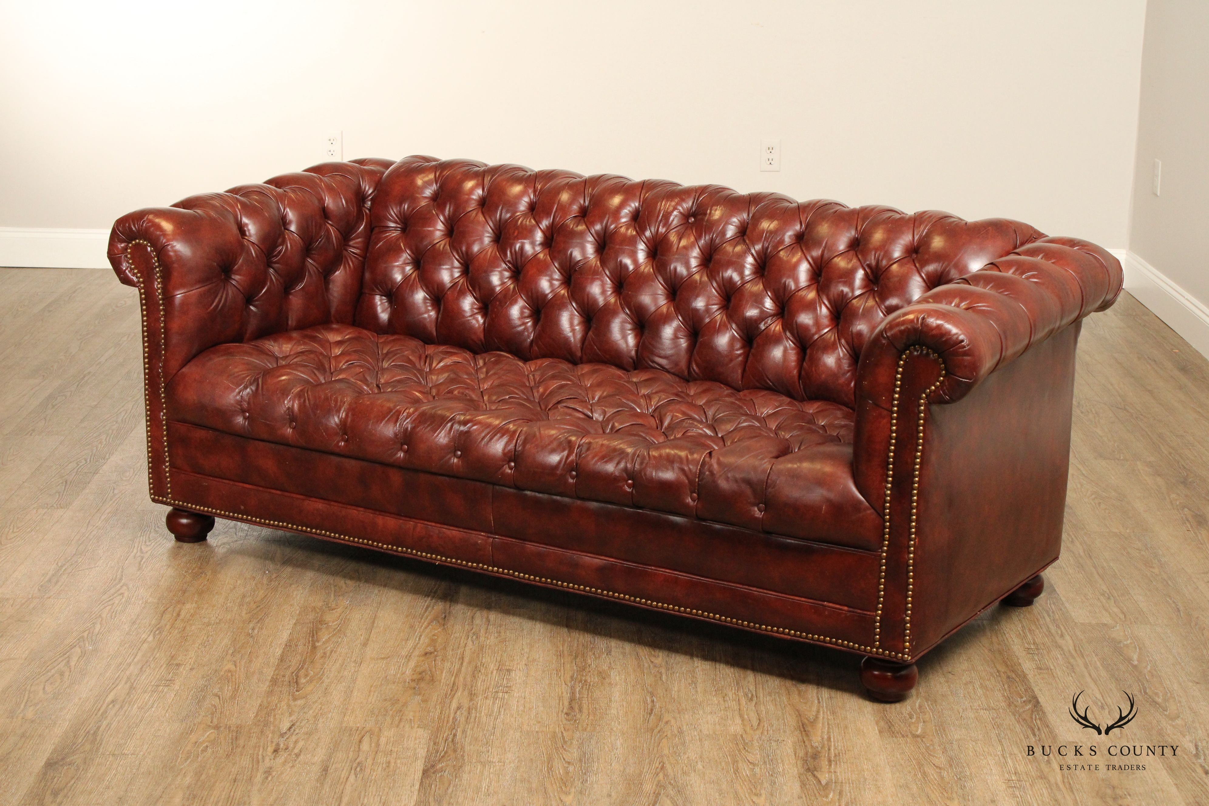 English Traditional Tufted Leather Chesterfield Style Sofa