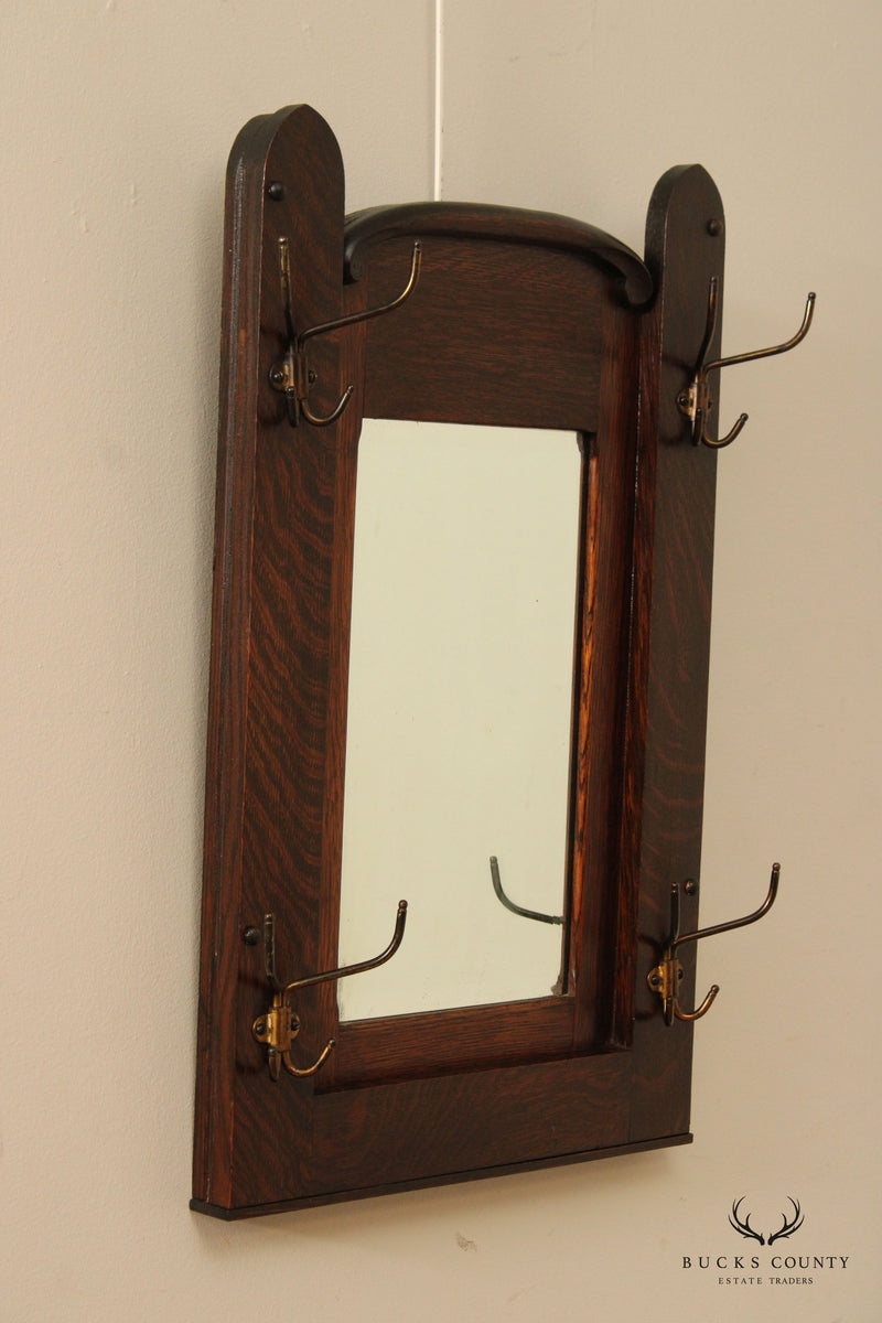 Larkin Antique Arts And Crafts Oak Hall Tree Wall Mirror