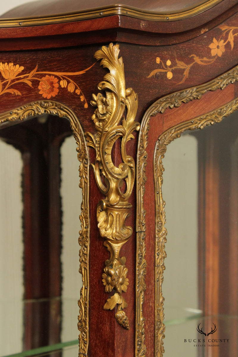 French Louis XV Style Inlaid Vitrine Display Cabinet