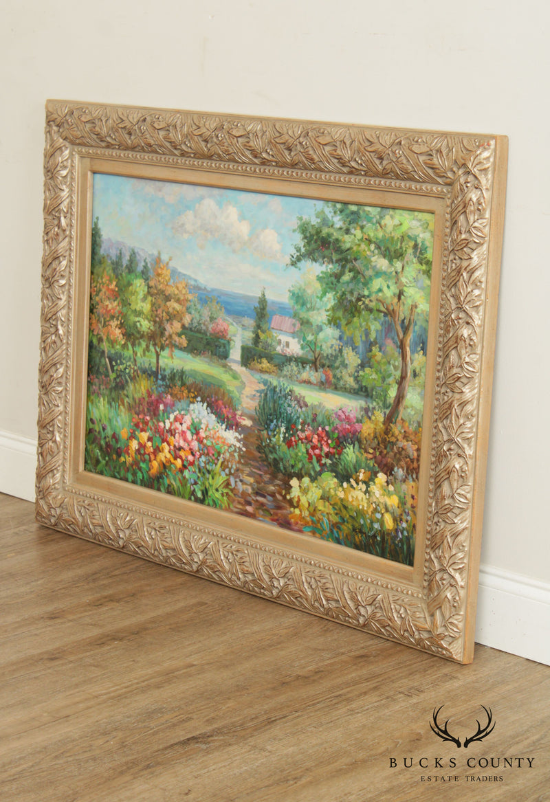Vintage Impressionist Garden Landscape Oil Painting Signed