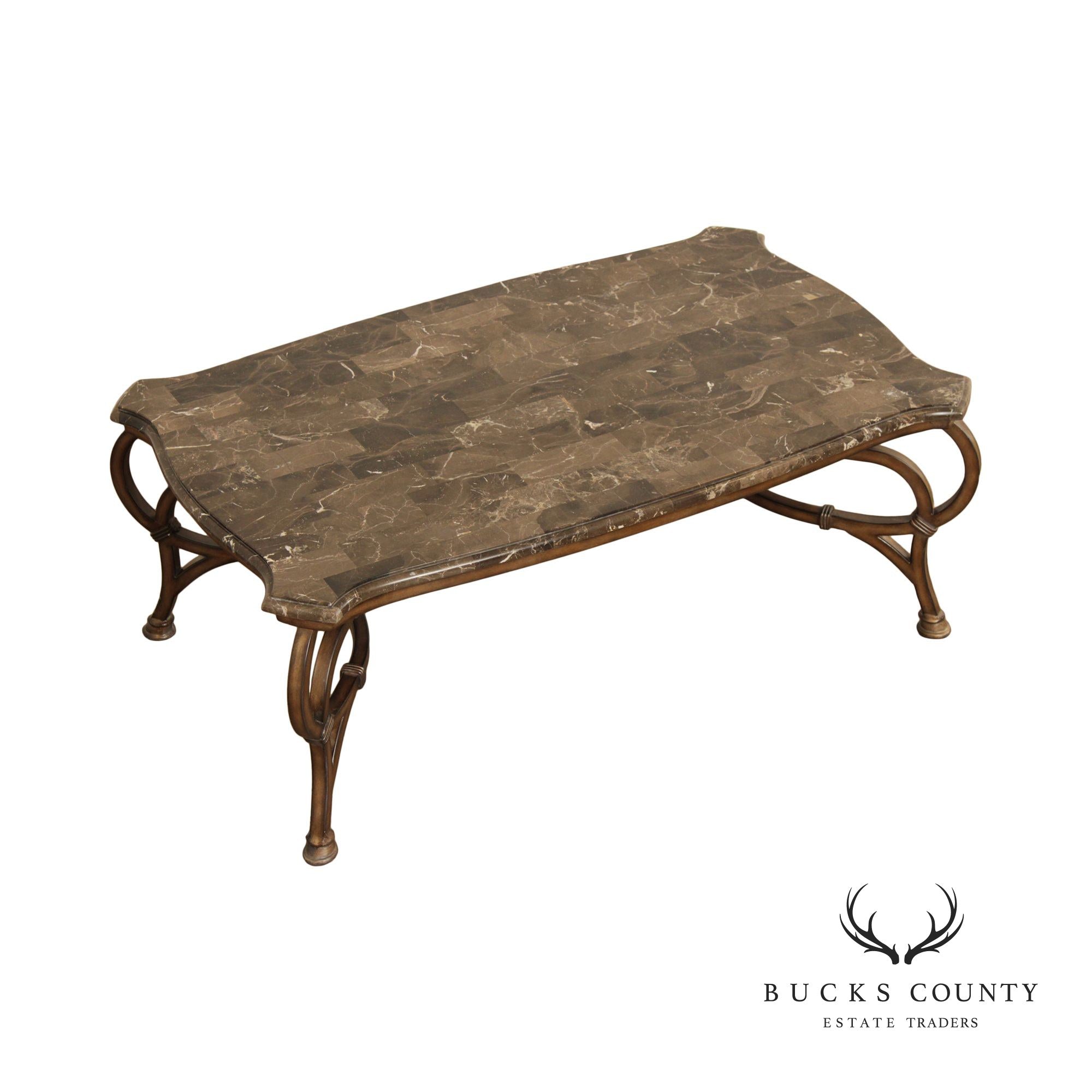 Rustic European Style Faux Marble Top Metal Base Coffee Table