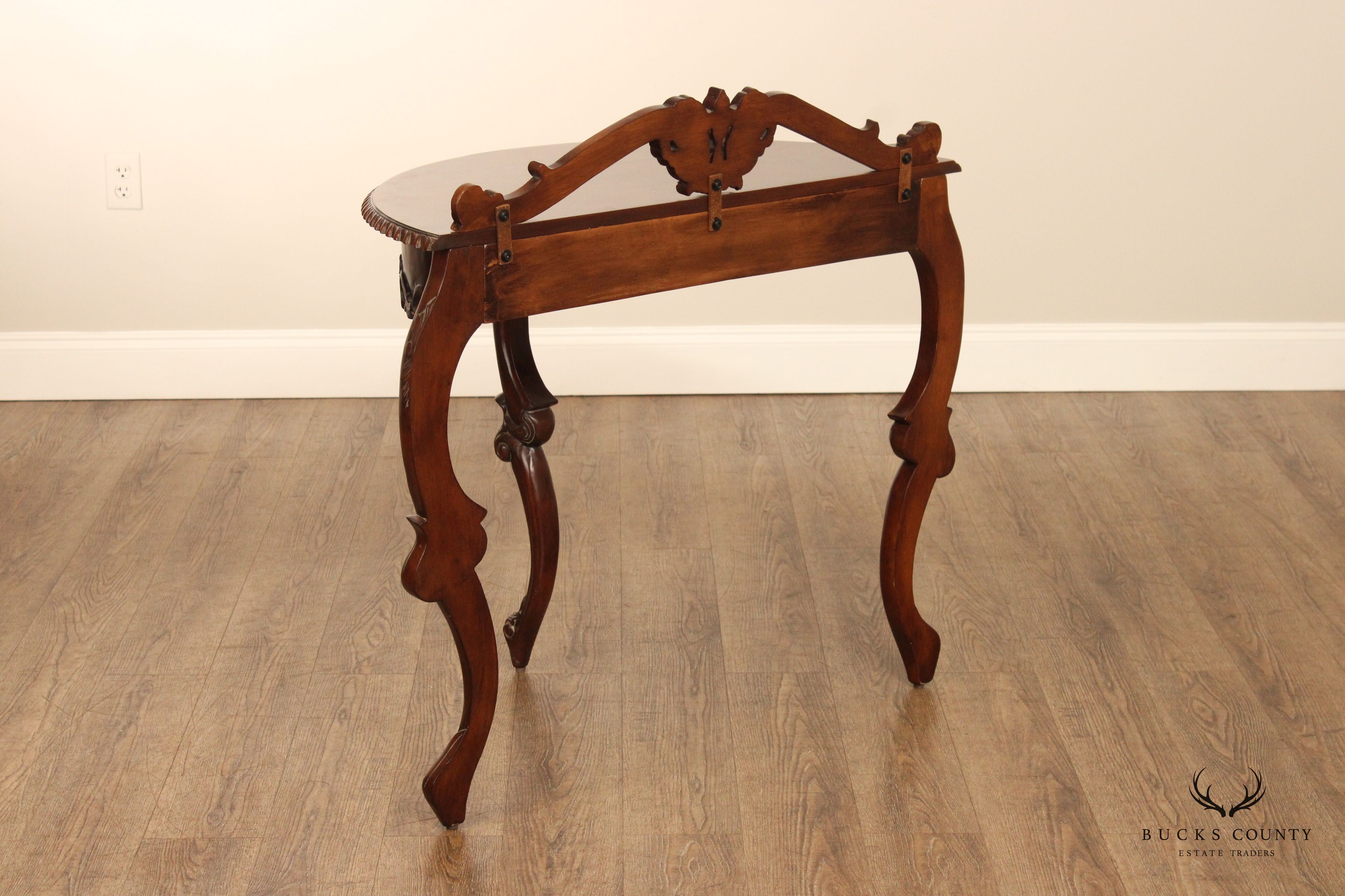 Italian Rococo Style Carved Mahogany Demilune Console Table