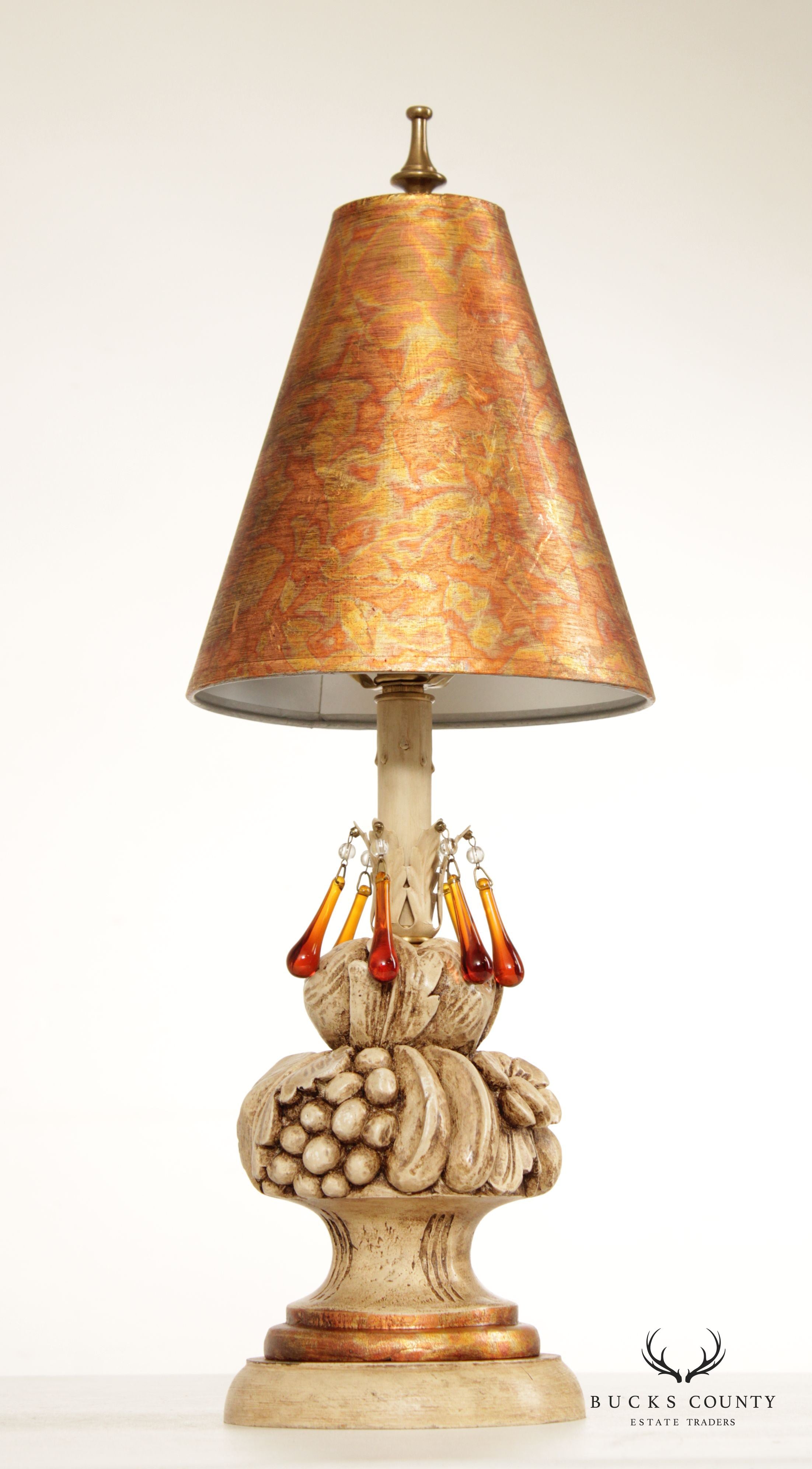 Vintage Italian Style Floral Fruit Carved Table Lamp