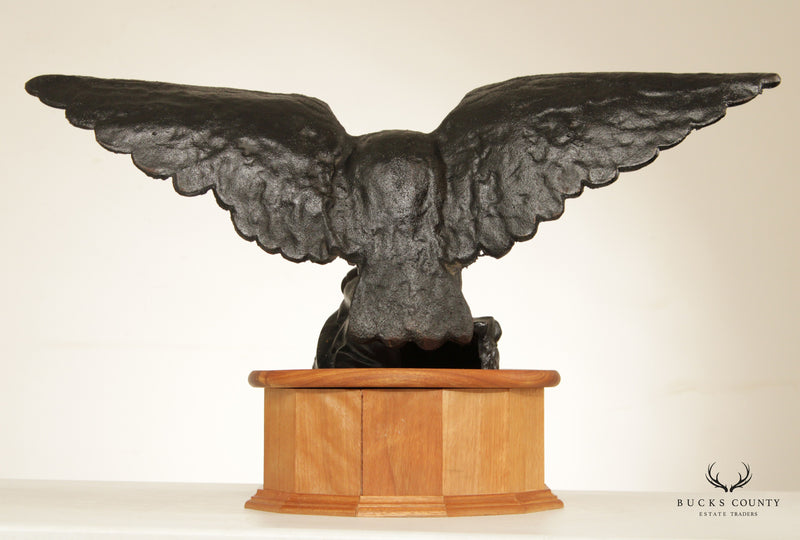 Vintage Cast Iron Eagle Sculpture on Wooden Base