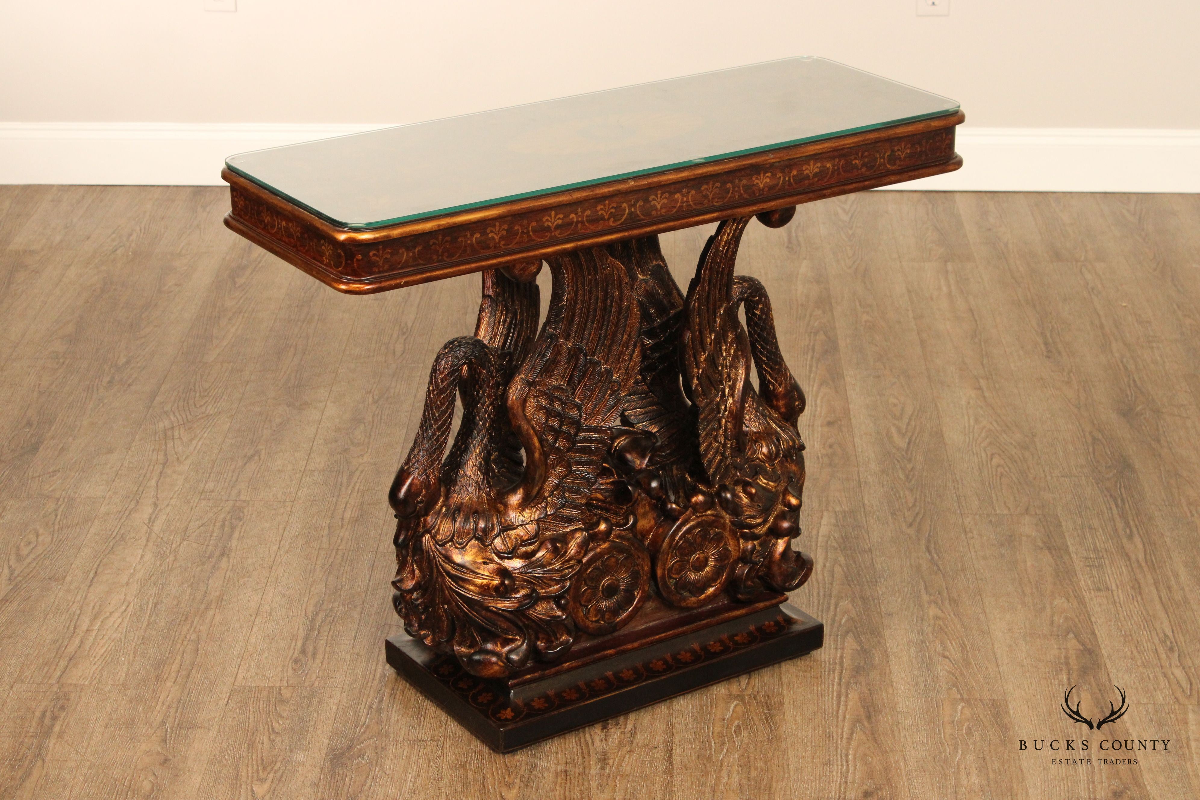 Classical Empire Style Parcel-Gilt Swan Carved Console Table