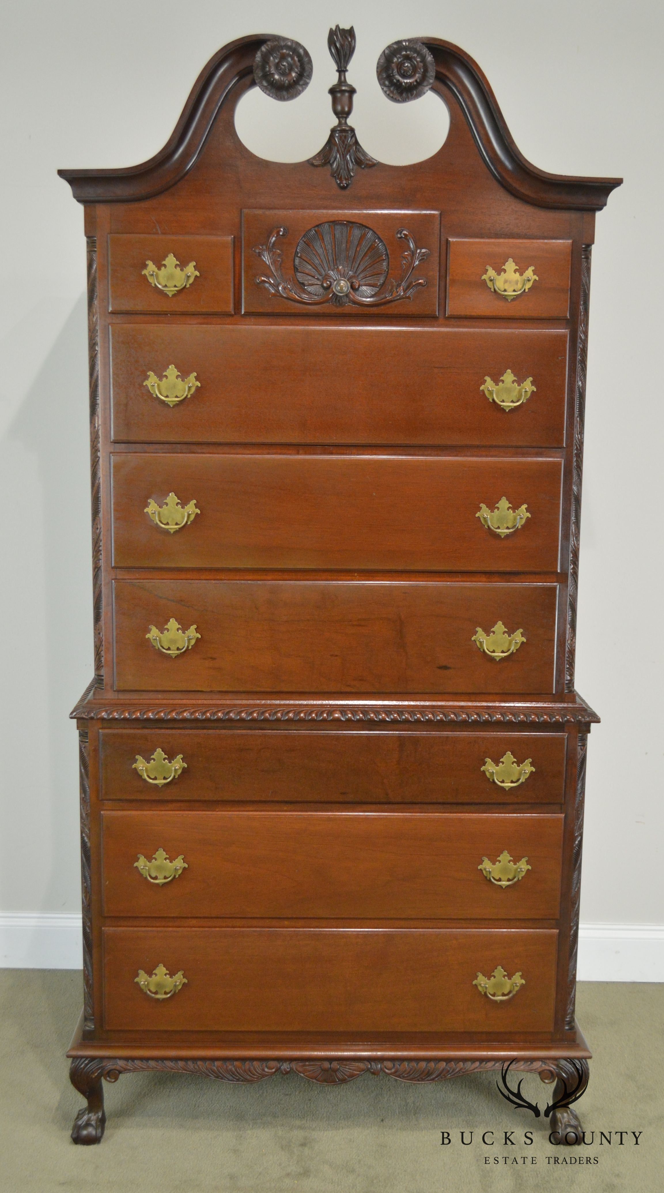 Chippendale Style Custom Crafted Mahogany Vintage Chest on Chest by Feldenkreis