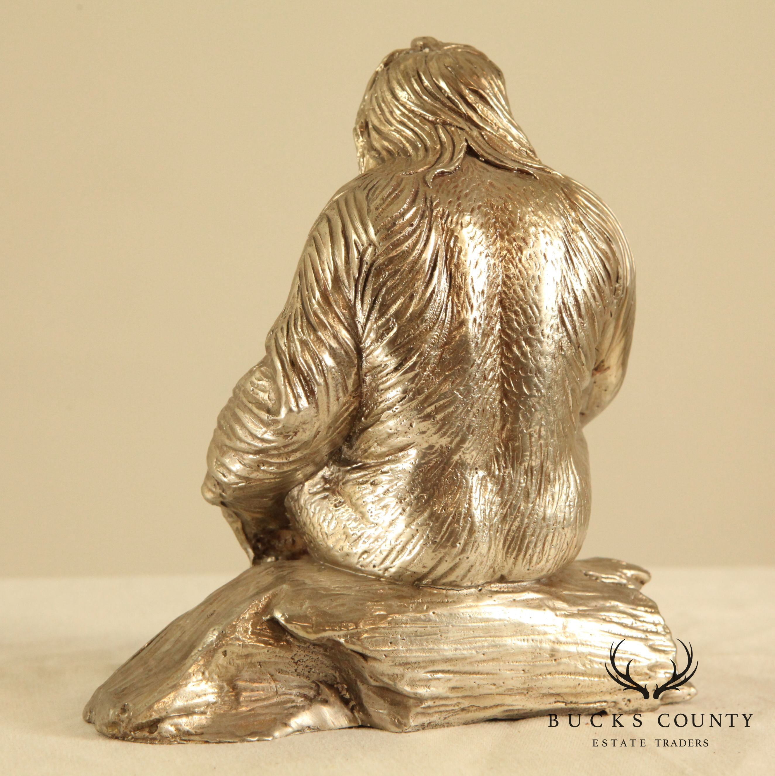 Silver Finish Bronze Statue of Mother & Baby Orangutan