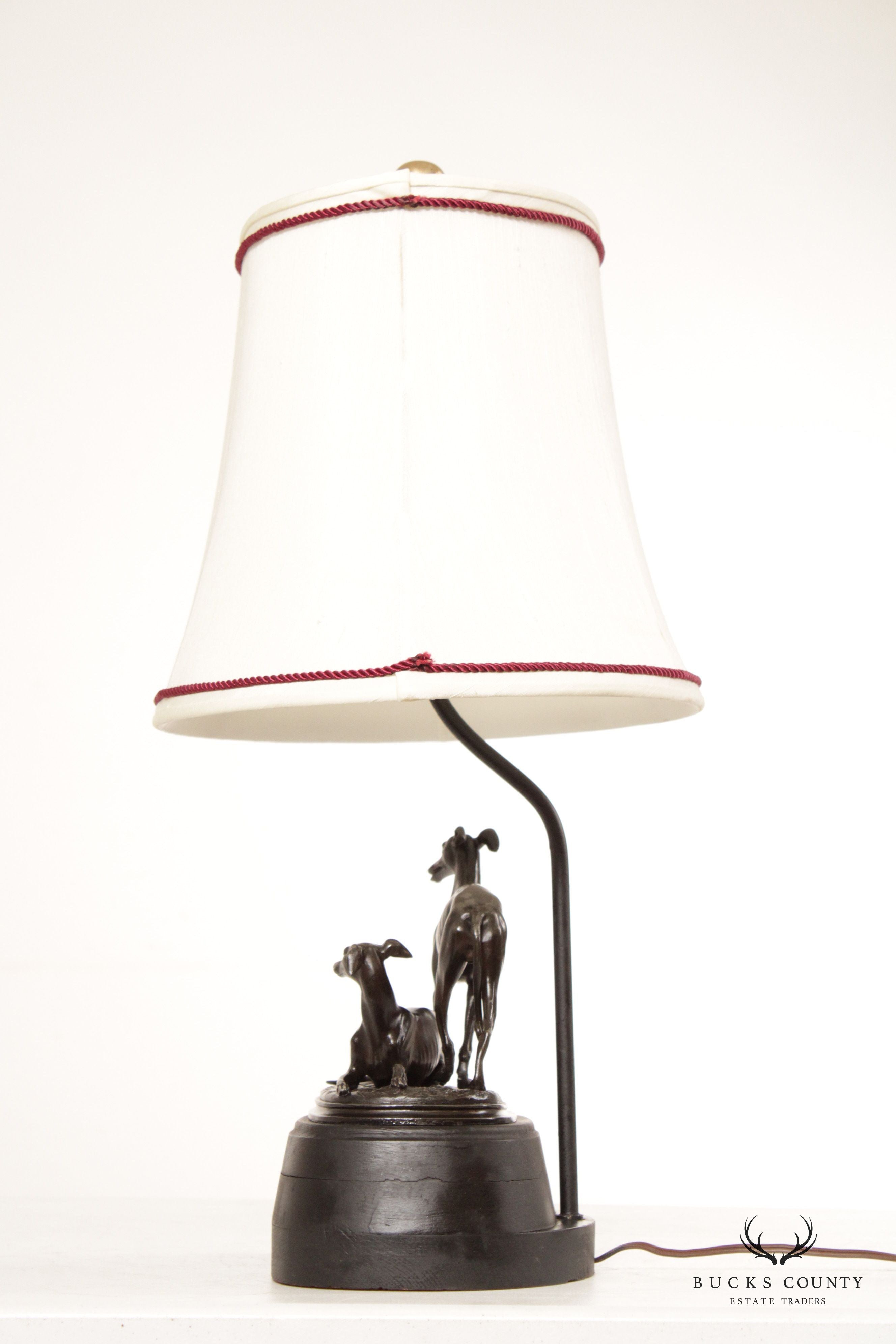 Frederick Cooper Pair of Bronze Greyhound Table Lamps