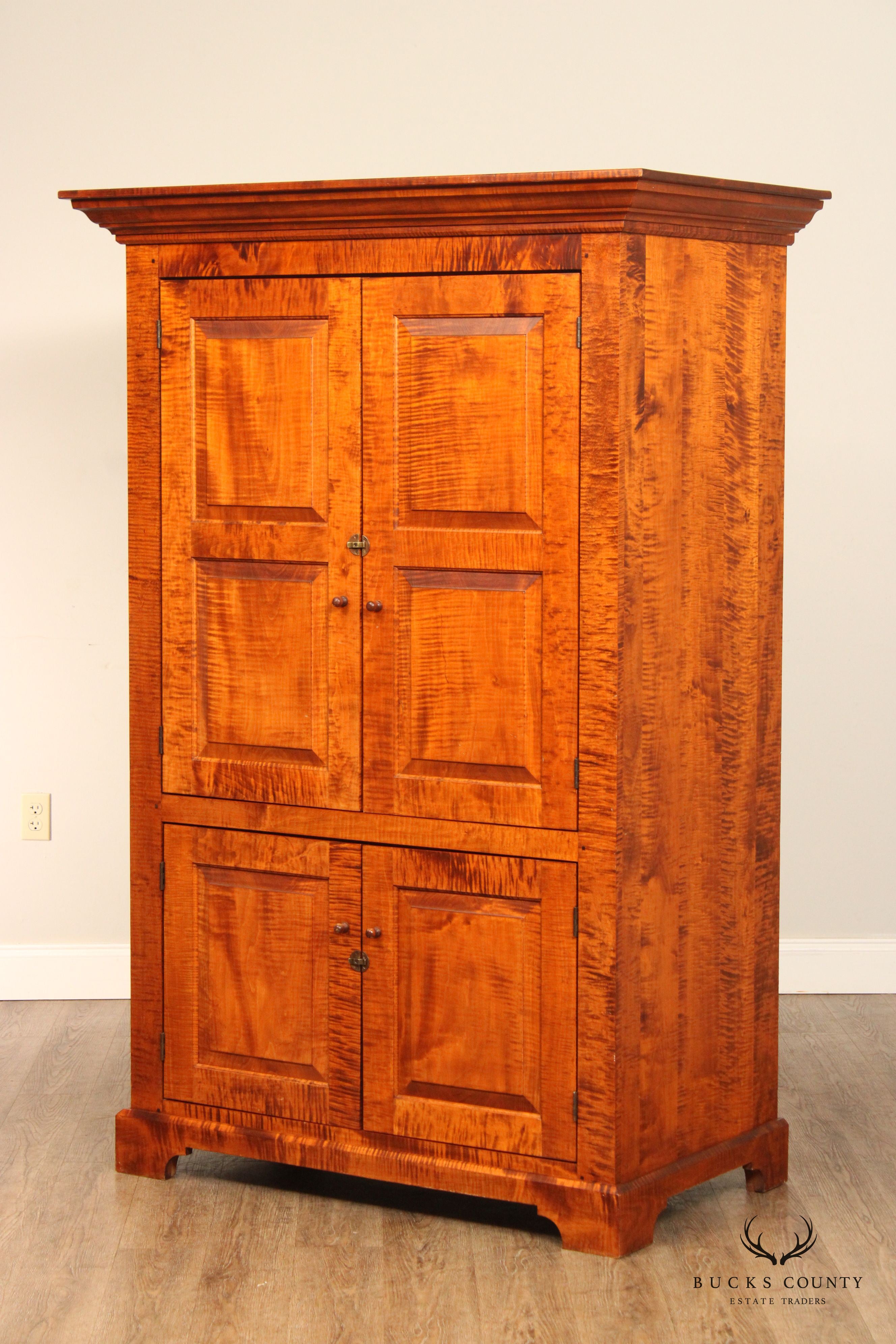 JL Treharn Chippendale Style Tiger Maple Armoire