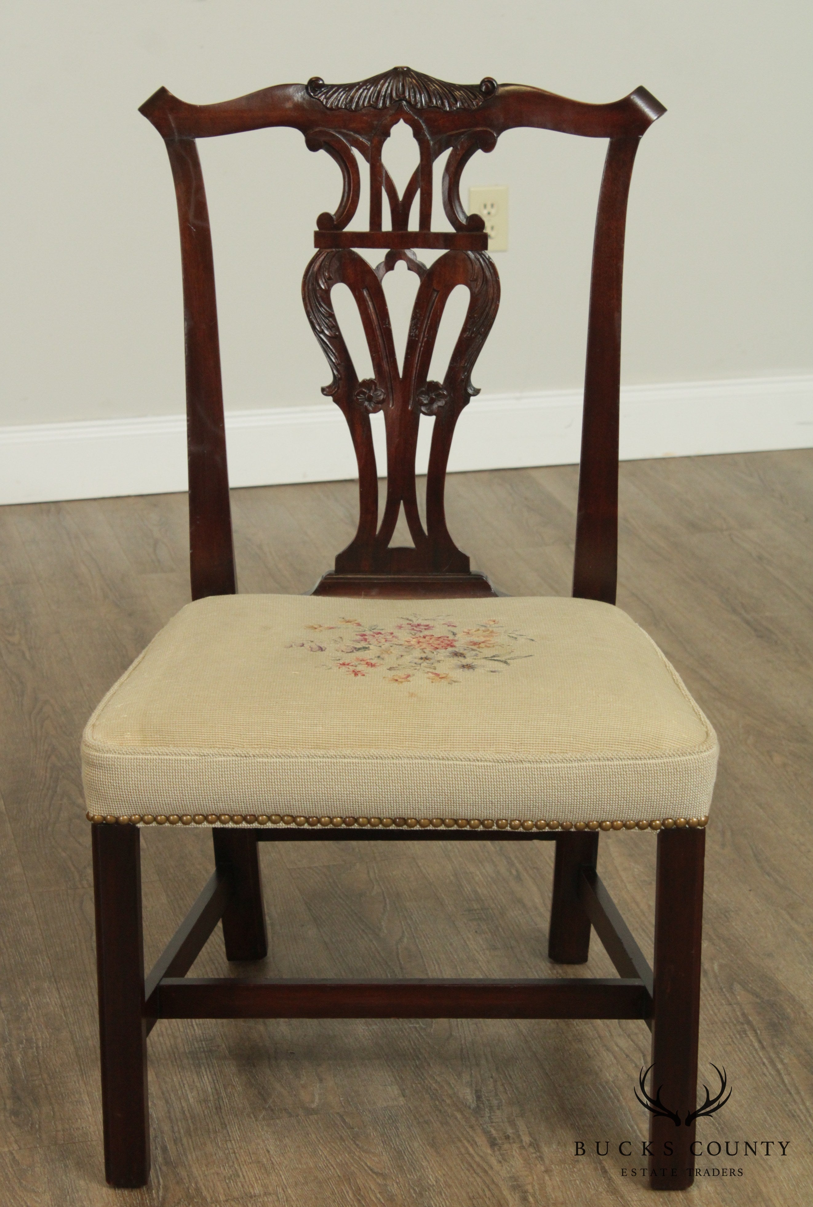 1940's Vintage Set 8 Chippendale Style Custom Mahogany Dining Chairs