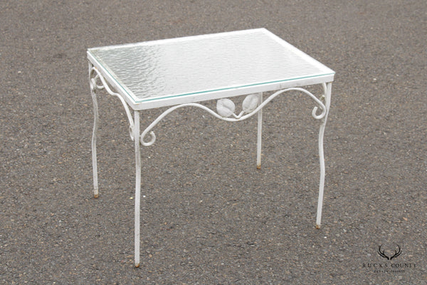 Art Nouveau Style Glass Top Wrought Iron Outdoor Patio Side Table