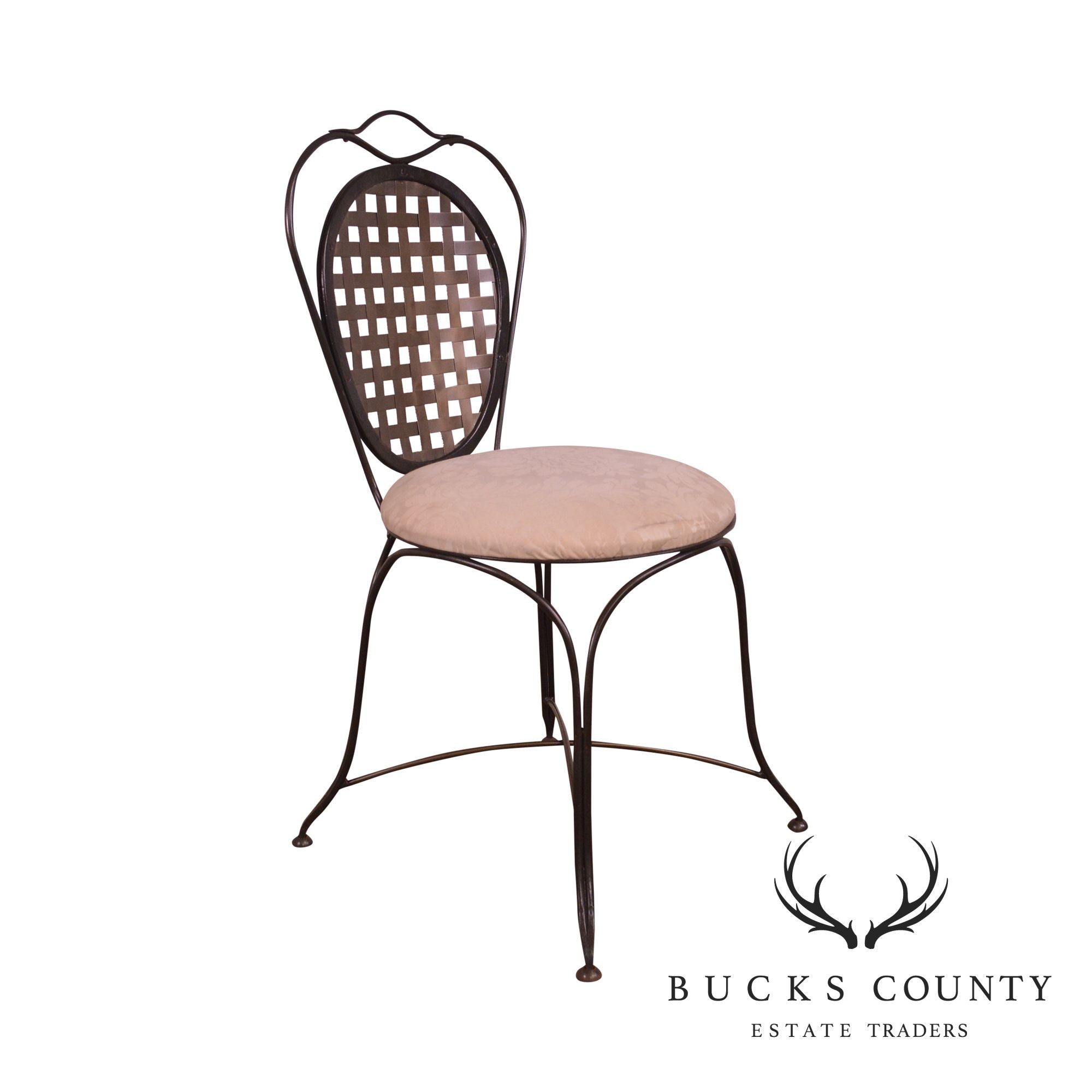 Quality Wrought Iron Lattice Back Side Chair