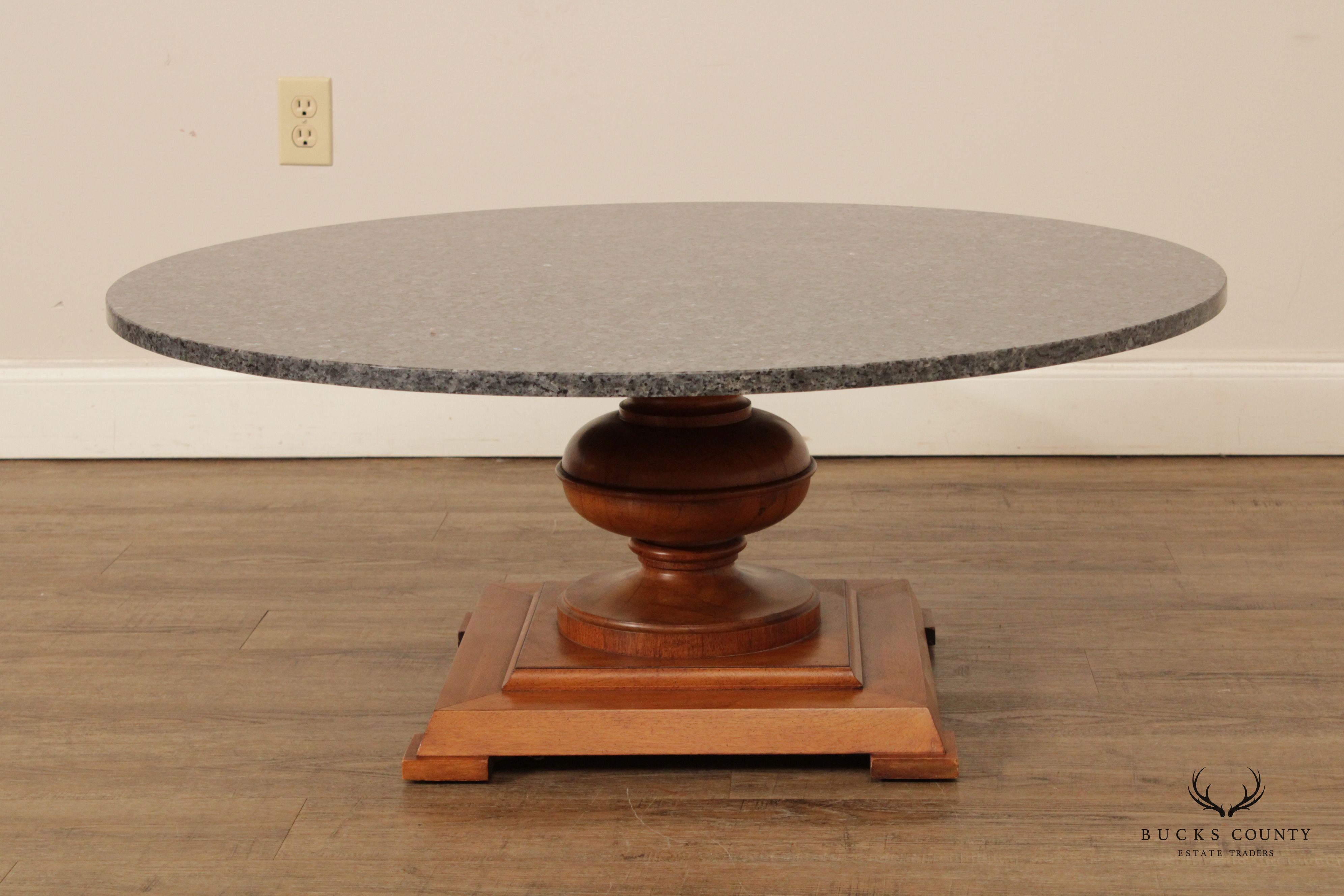 French Style Round Granite Top Pedestal Cocktail Table