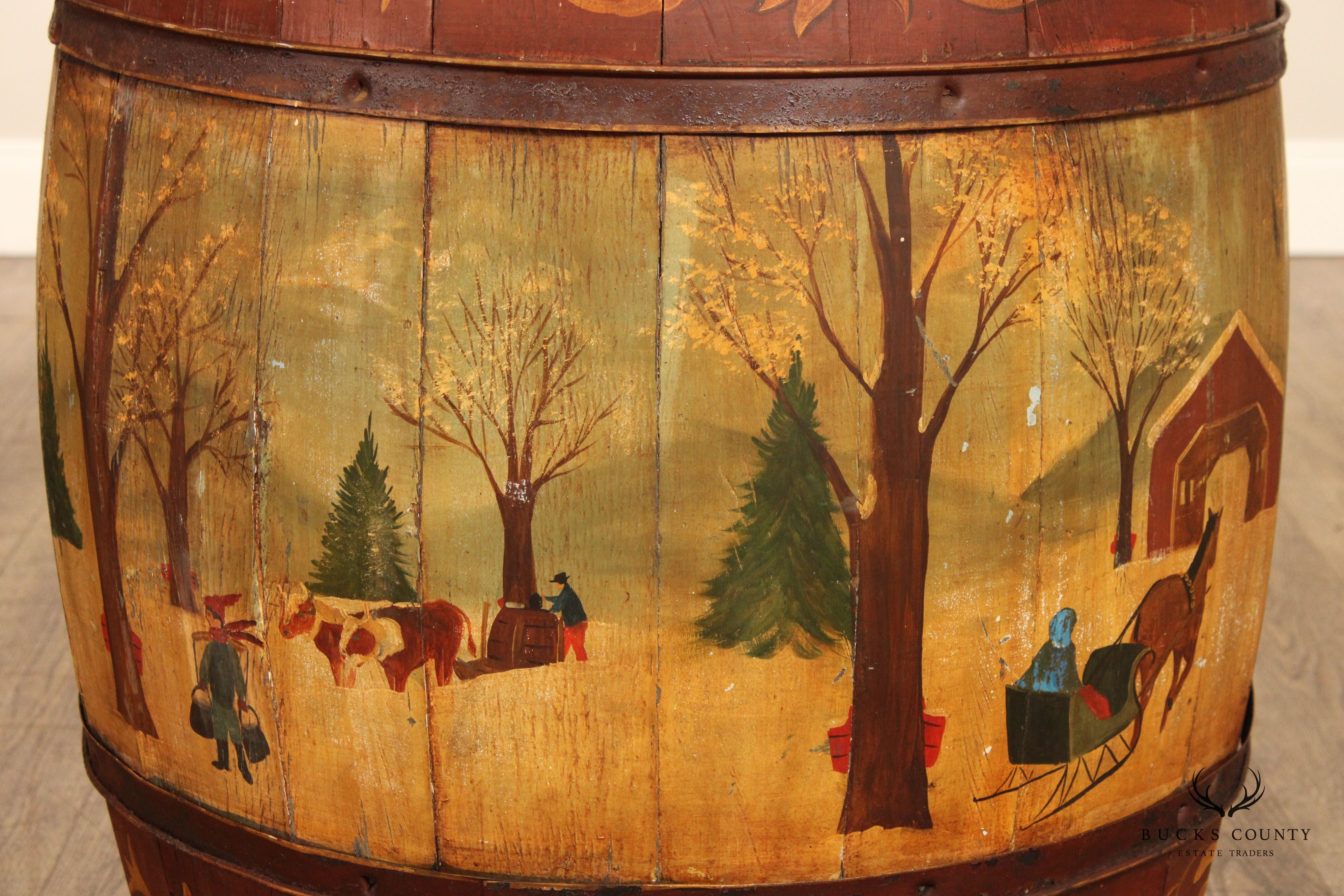 S. Nolan Folk Art Hand Painted Barrel