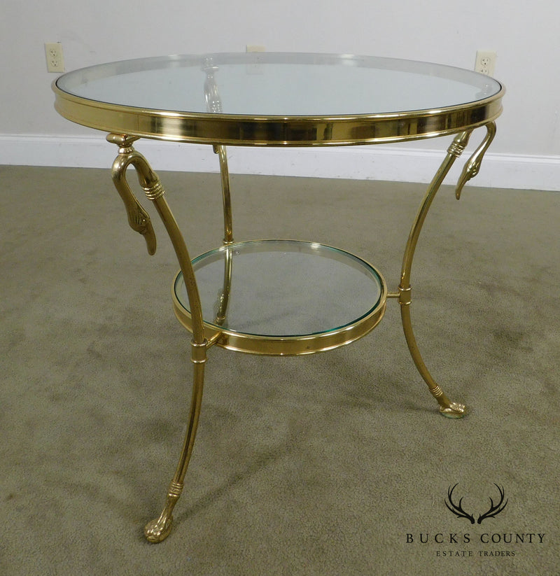 French Louis XV Quality Brass & Glass Vintage Swan Neck 2 Tier Gueridon Side Table