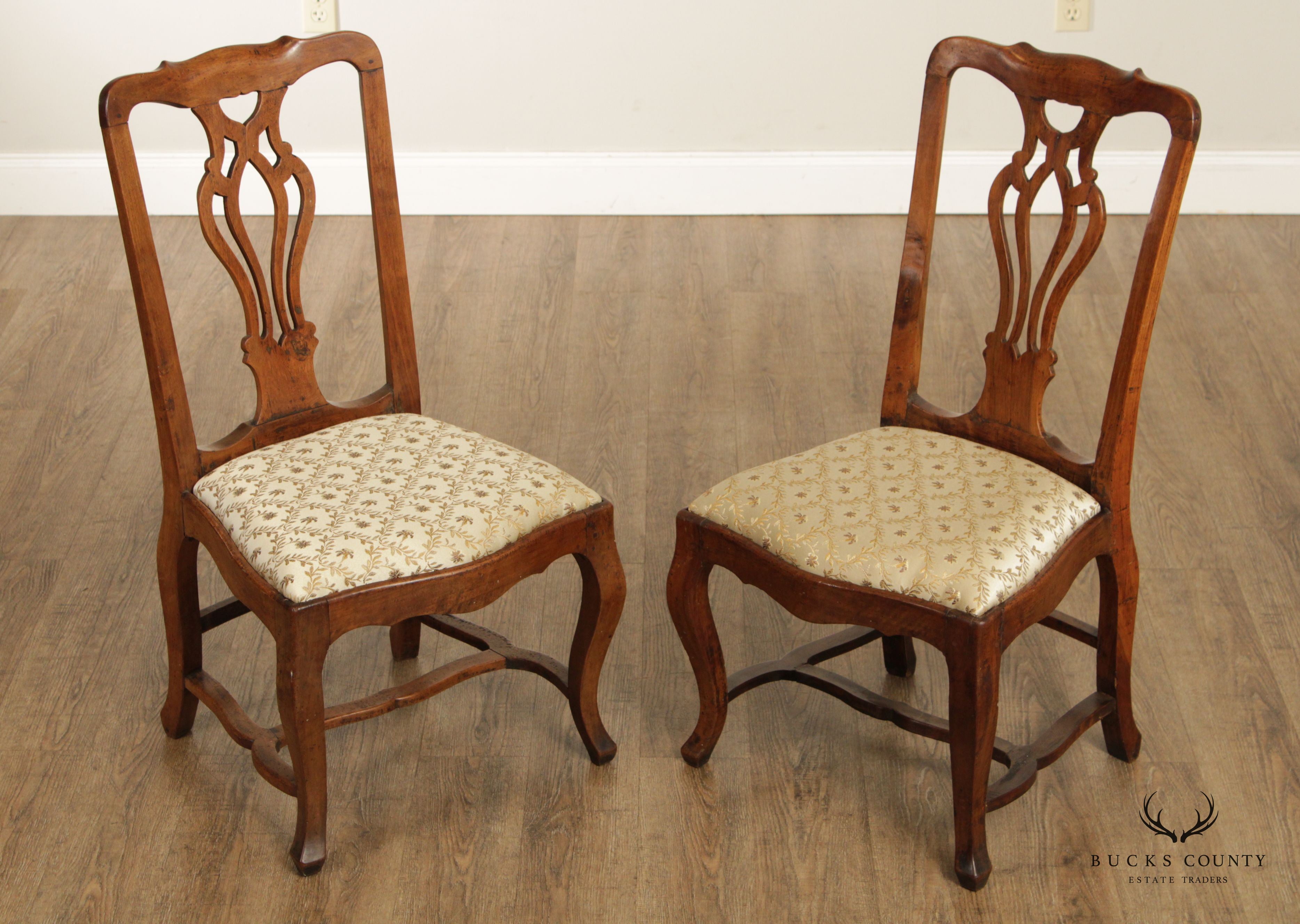 Antique Italian Provincial Style Pair of Walnut Side Chairs