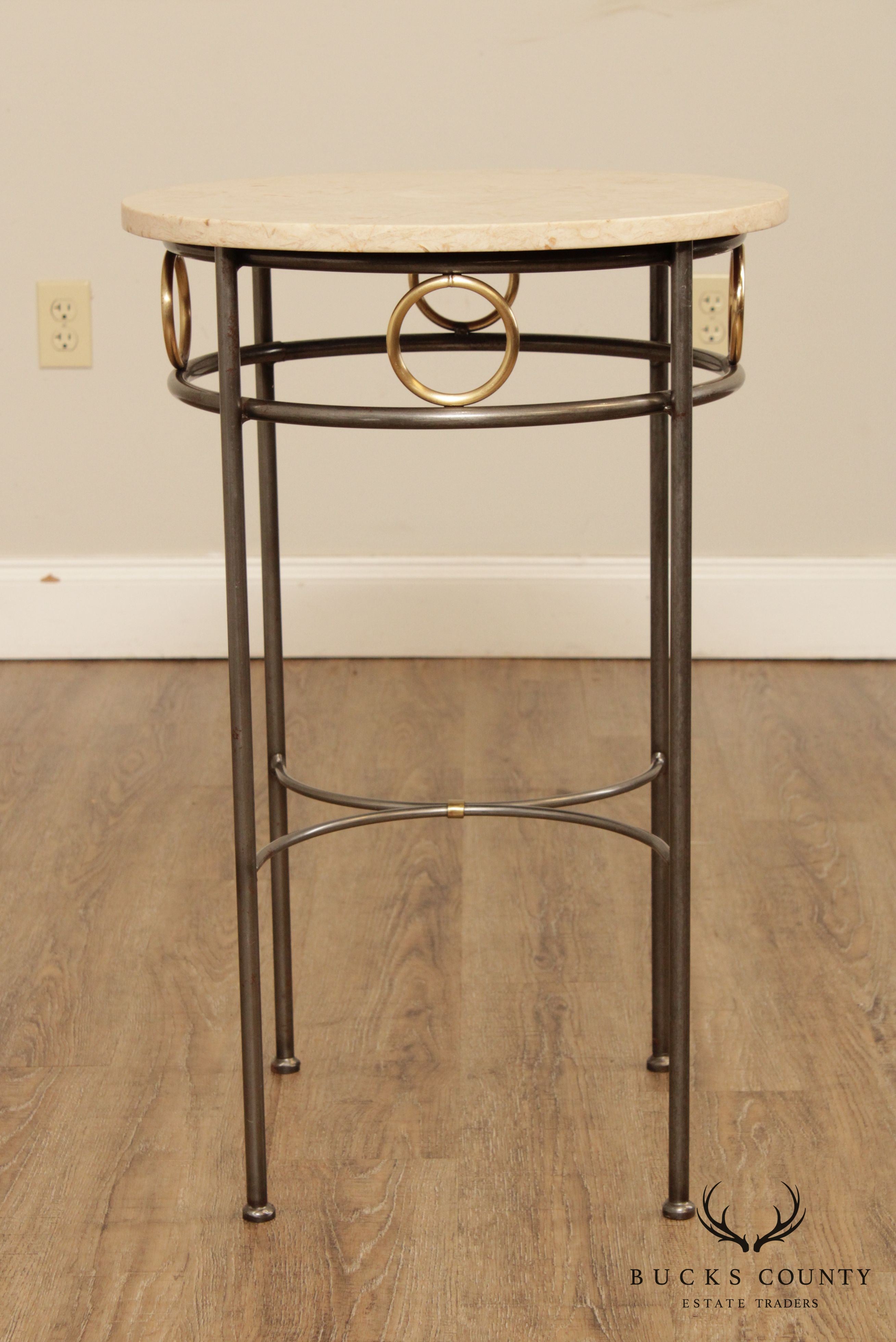 Forged Steel Base Round Marble Top Side Table