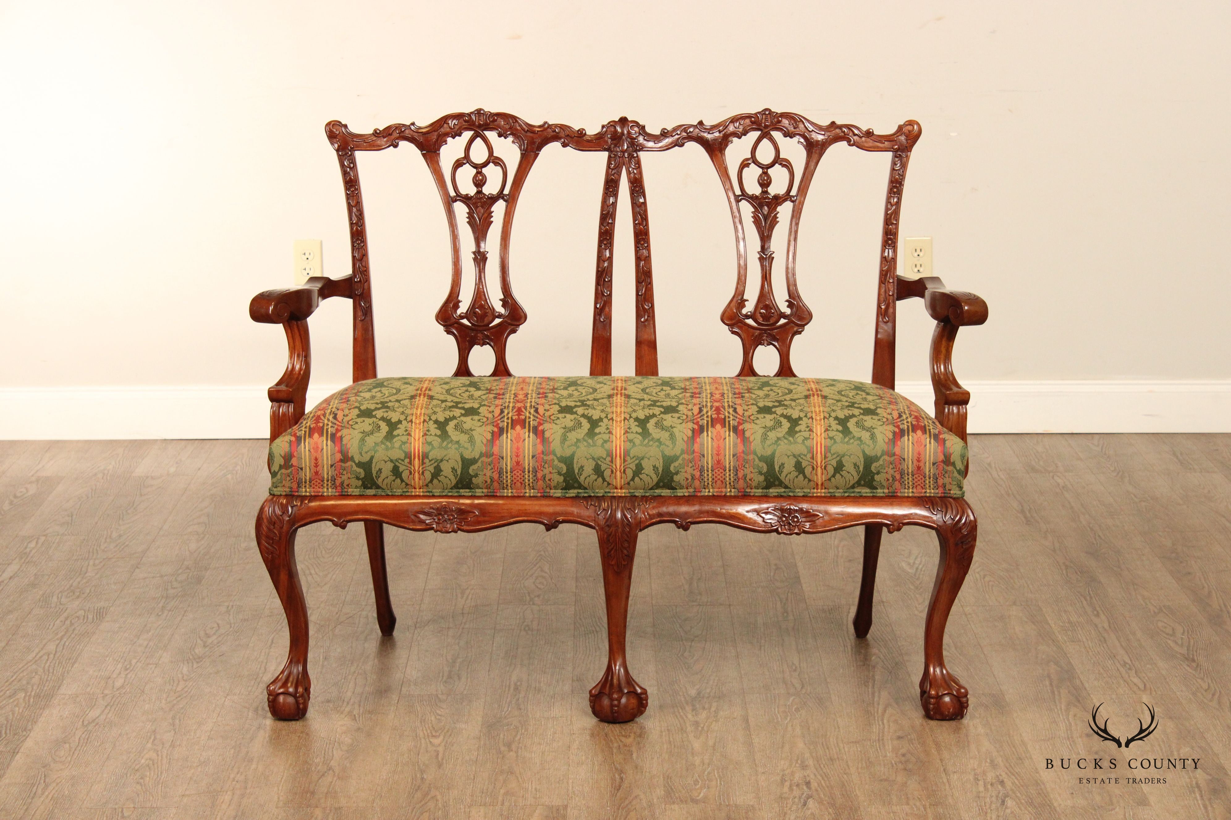 Chippendale Style Carved Mahogany Settee