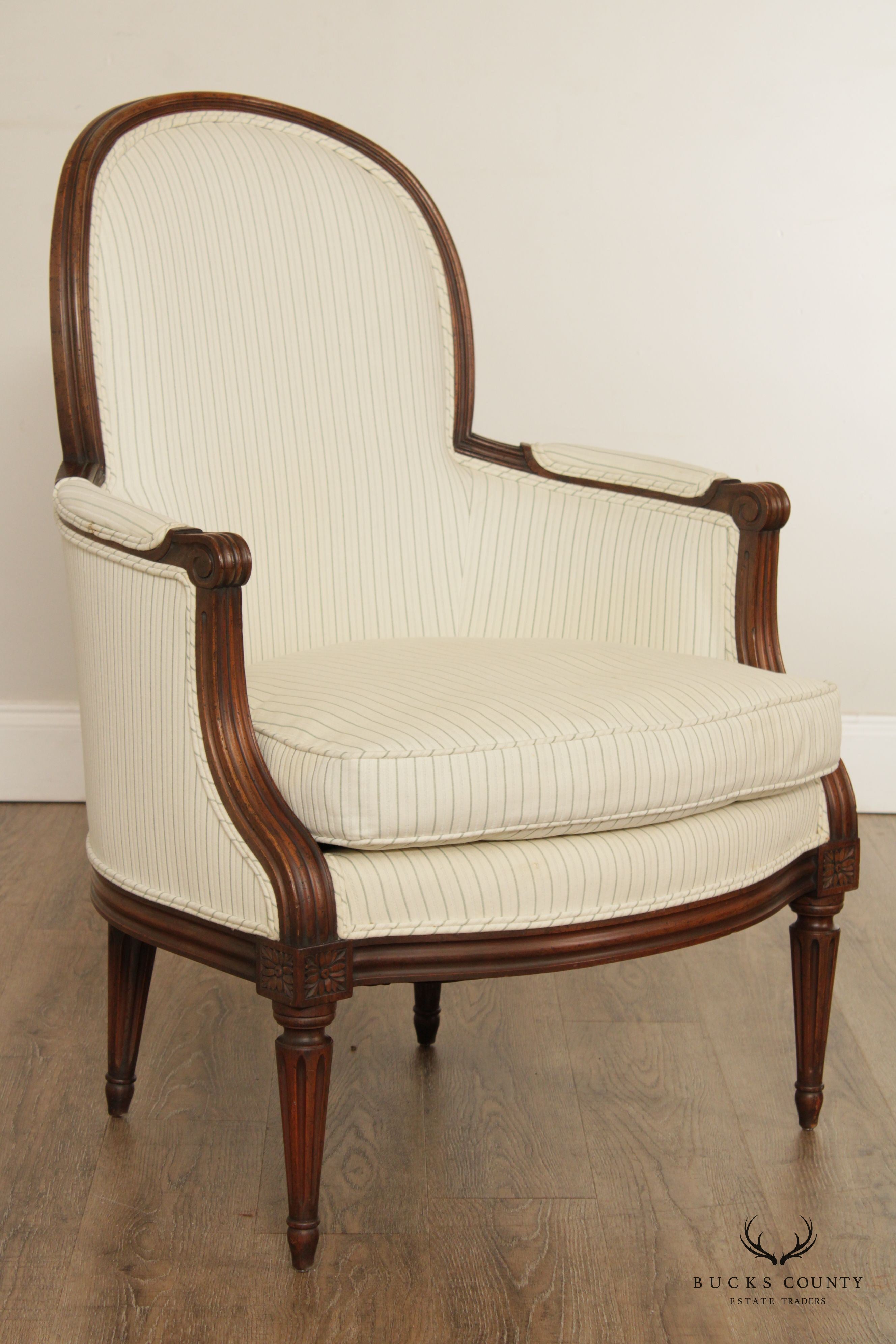 French Louis XVI Style Carved Fauteuil Armchair