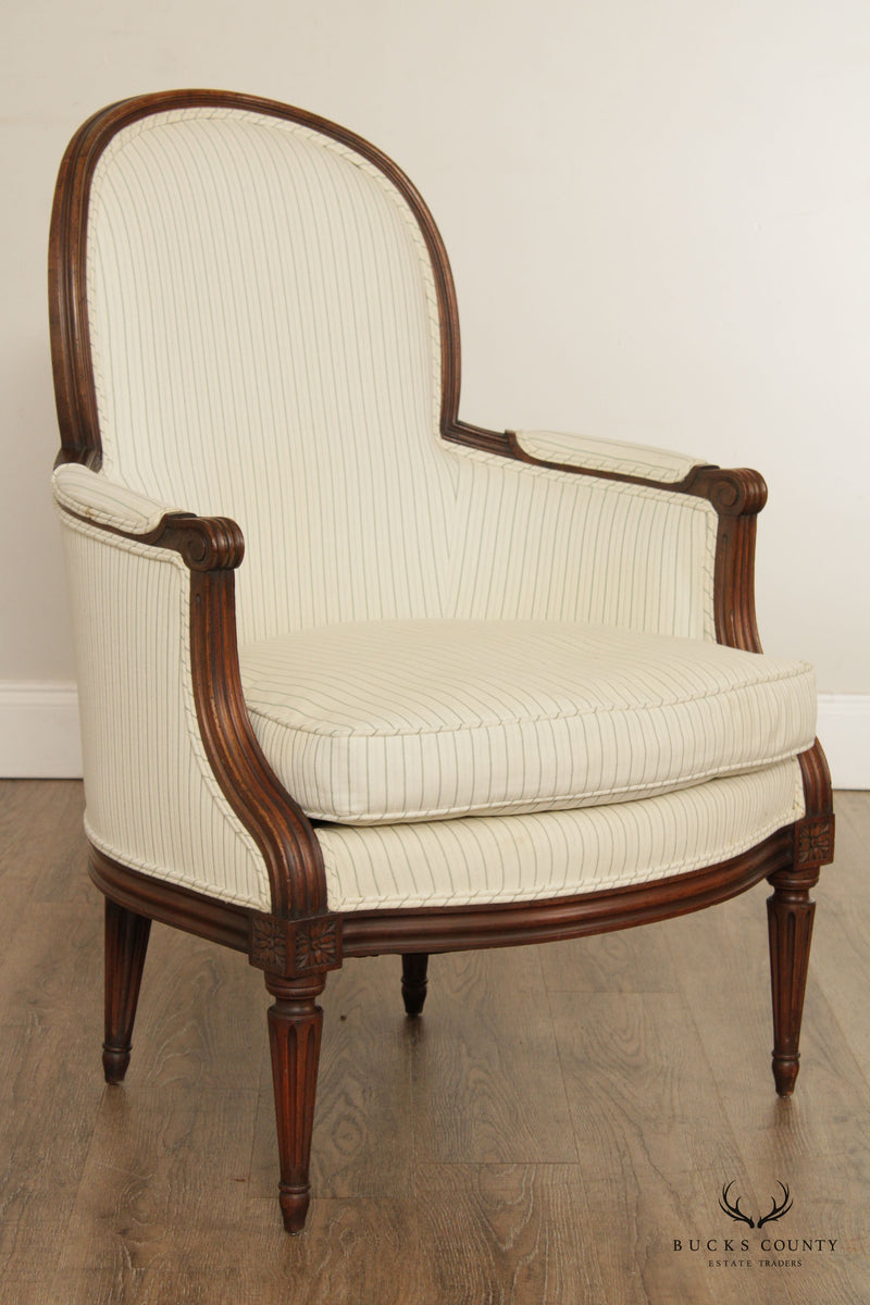 French Louis XVI Style Carved Fauteuil Armchair
