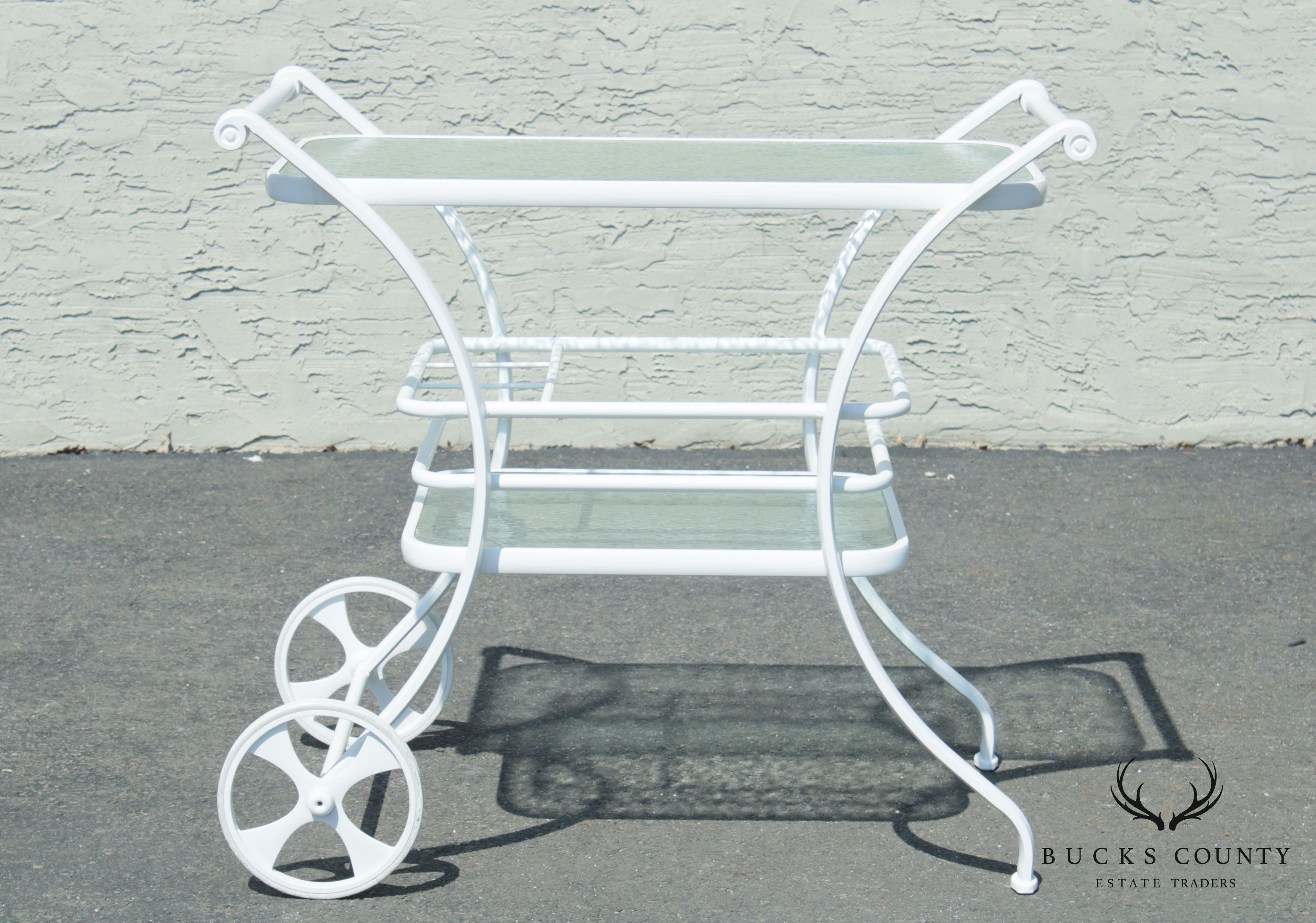 Quality White Aluminum & Glass Patio Serving Bar Cart