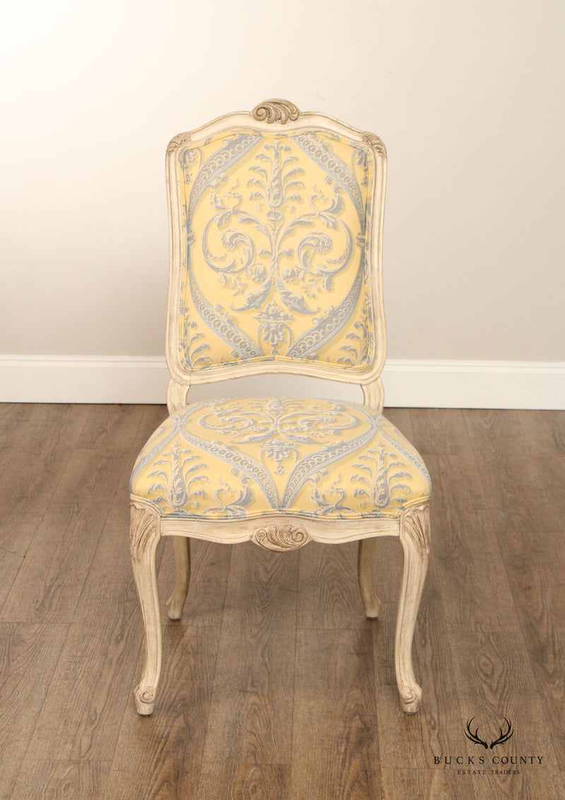French Louis XV Style Set of Six Distress Painted Dining Chairs