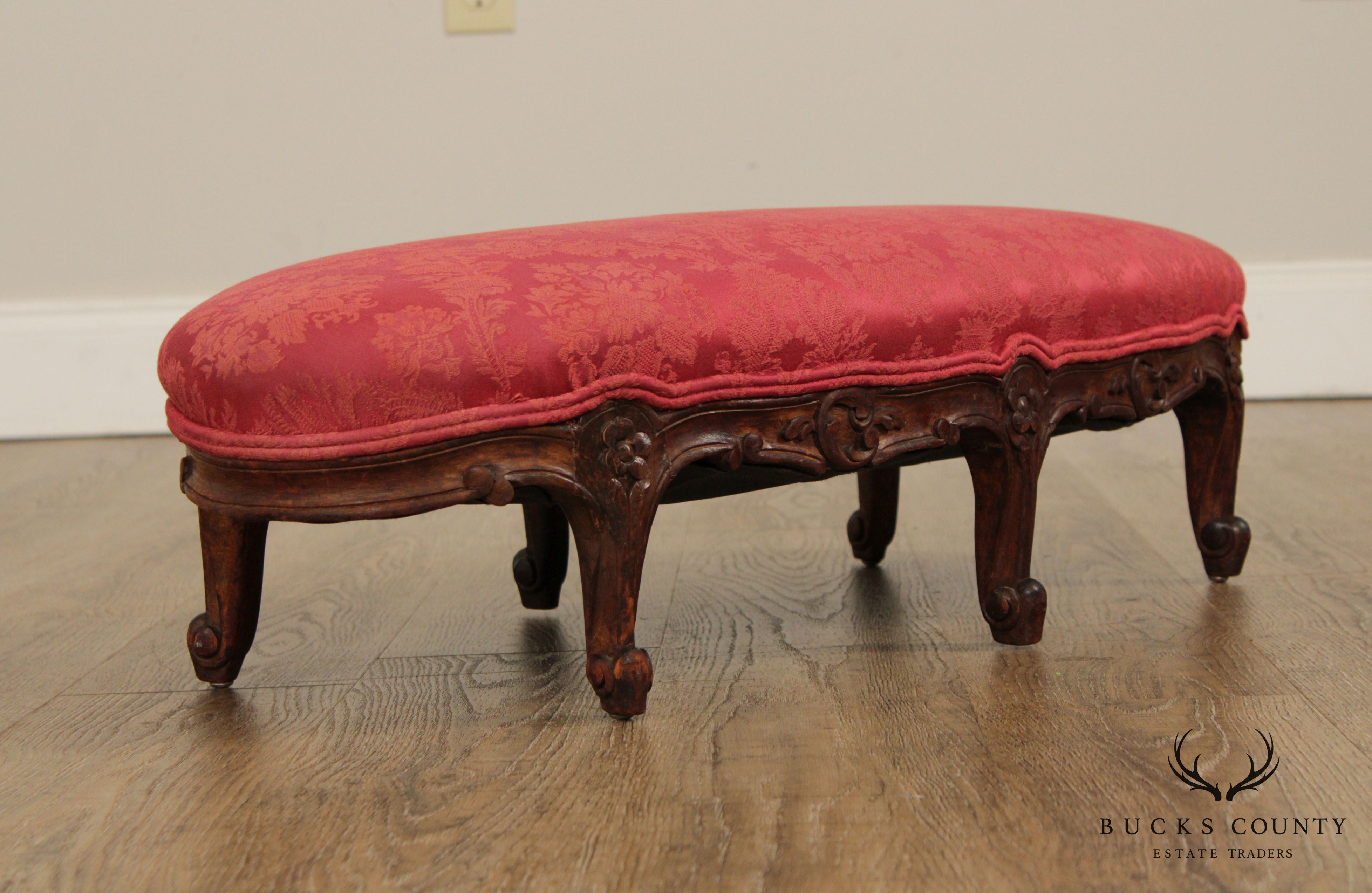 Antique French Louis XV Style Carved Walnut Footstool