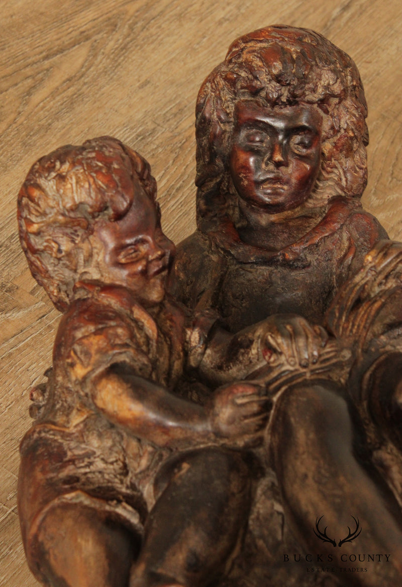 Vintage Mother and Child Reading Sculpture