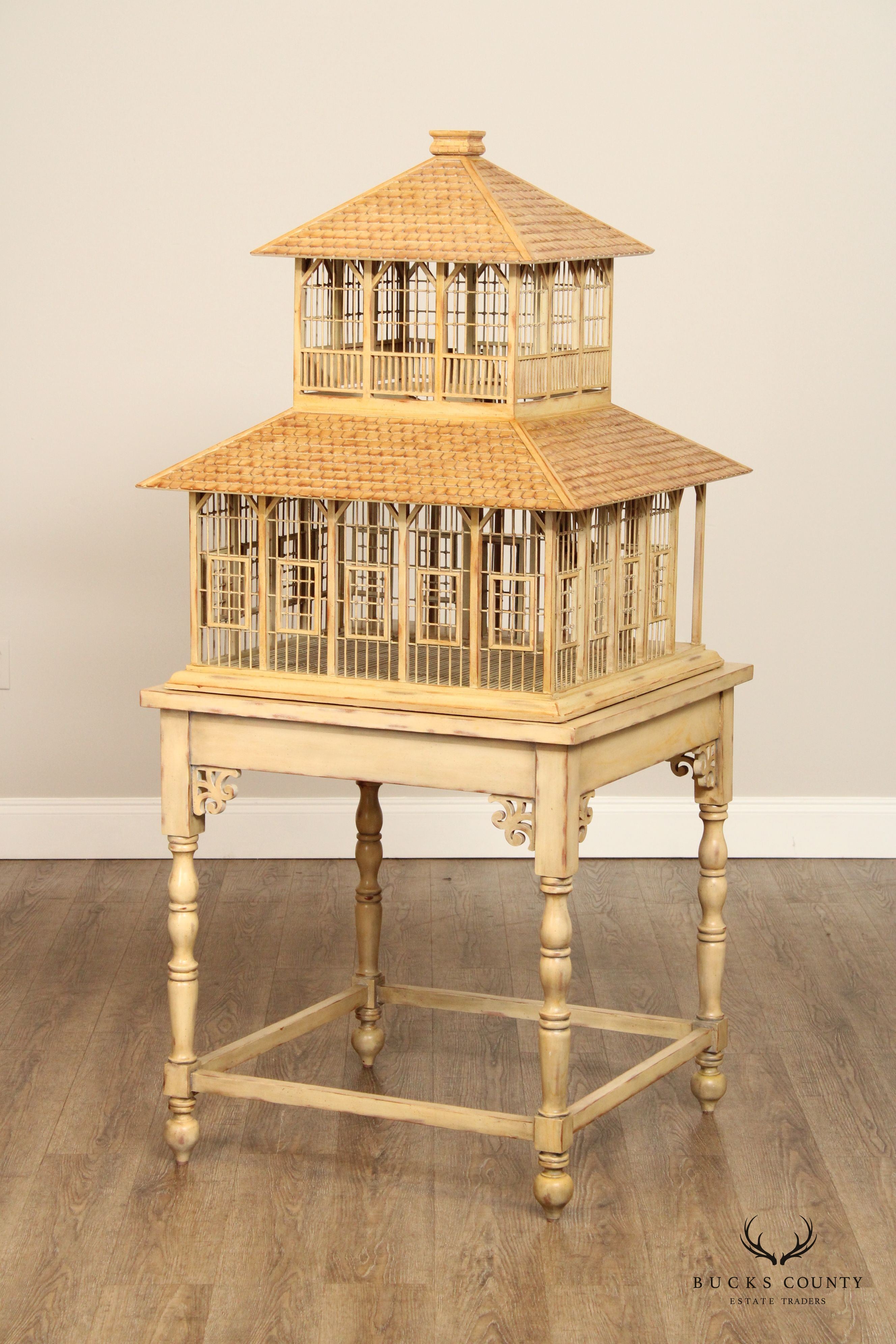 Victorian Style Two-Piece Wooden Bird House on Stand