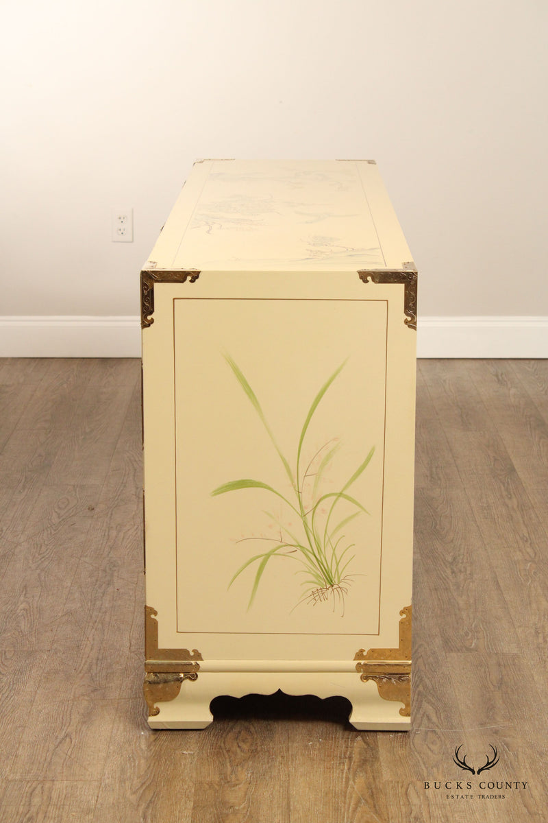 Asian Inspired Paint Decorated Campaign Style Triple Dresser