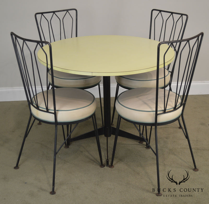 Maurizo Tempestini For Salterini 1950's Wrought iron Round Table + 4 Chairs Dining Set