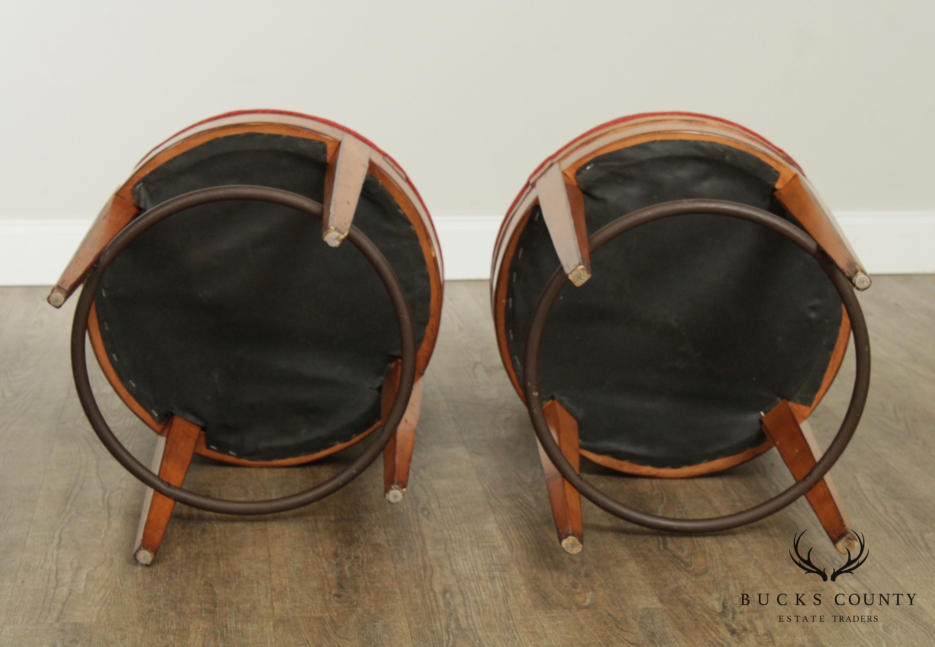 Biedermeier Style Quality Pair Swivel Bar Stools