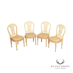 French Louis XVI Style Set 4 White Washed Dining Room Chairs