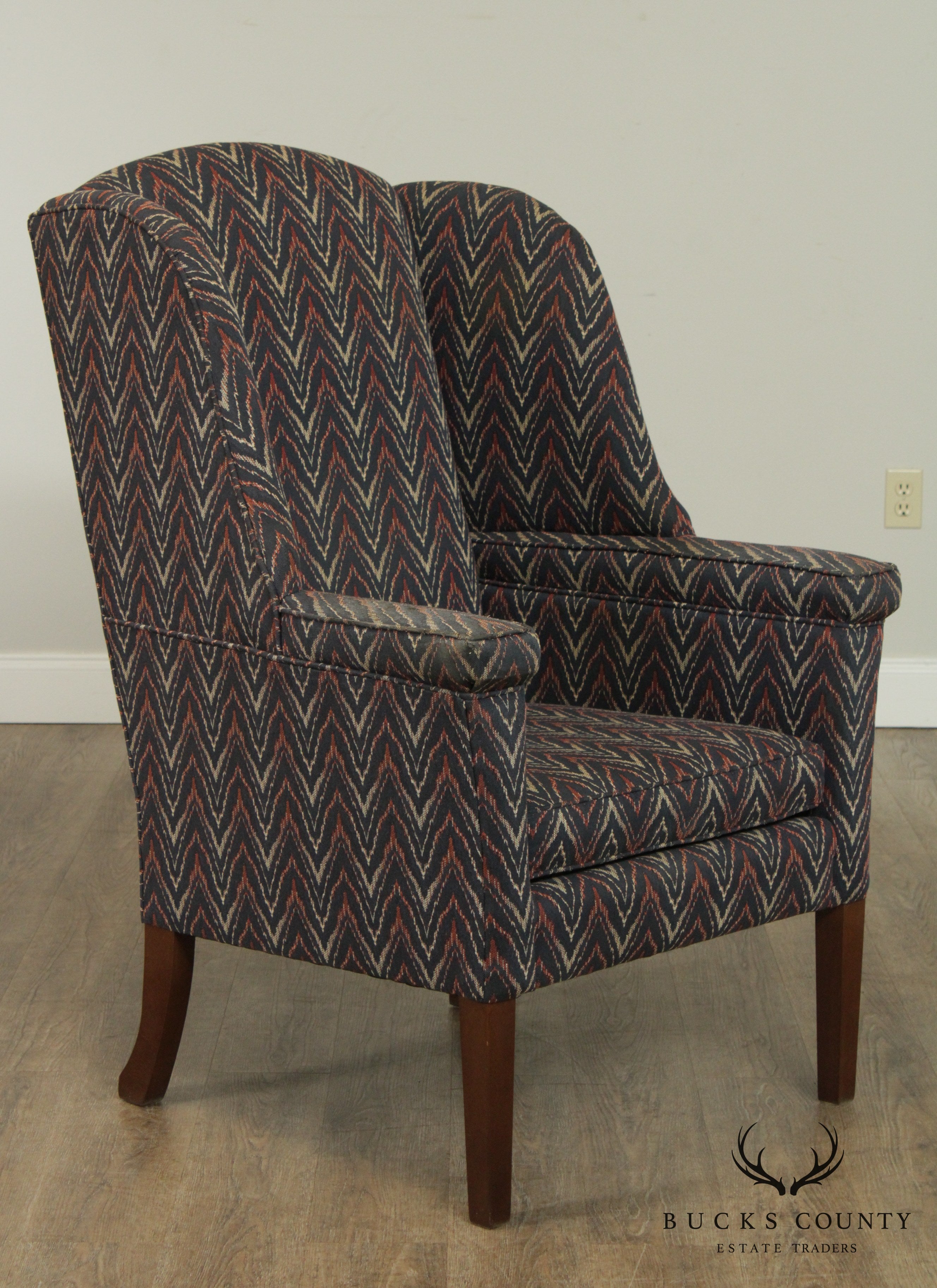 George III Style Custom Flame Stitch Upholstered Wing Chair