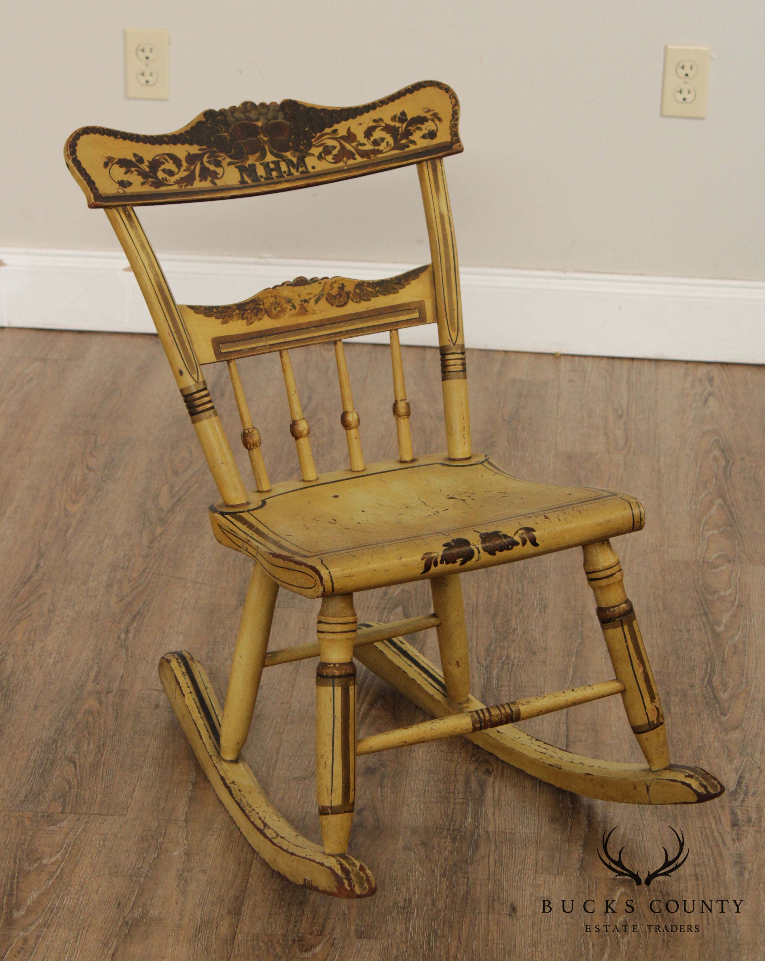 Antique 19tth Century Hand Painted Childs Rocking Chair