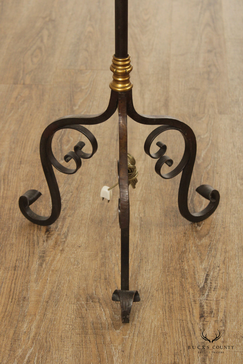 Antique Spanish Revival Wrought Iron Floor Lamp
