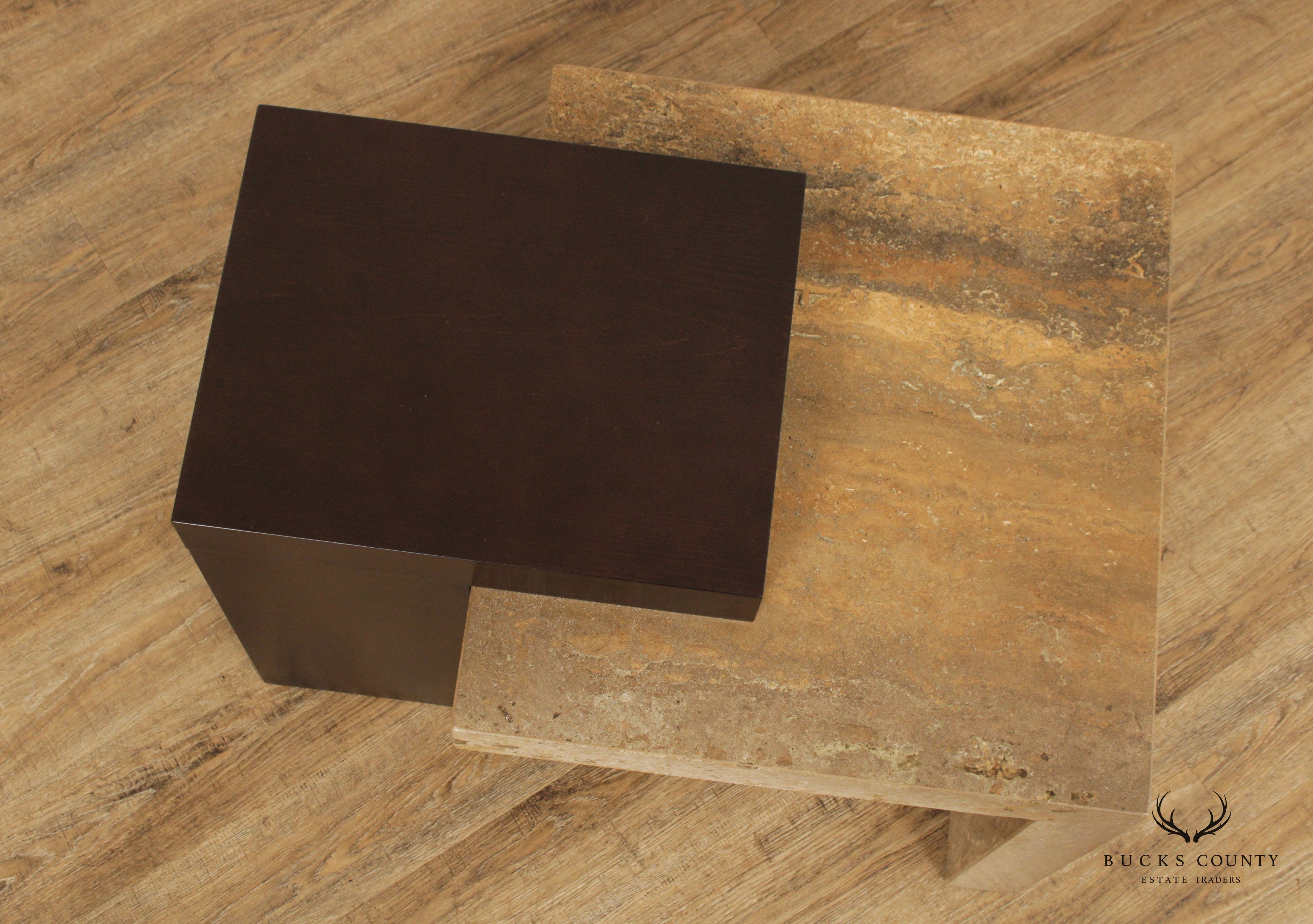 Italian Modern Travertine and Wenge Wood Side Table