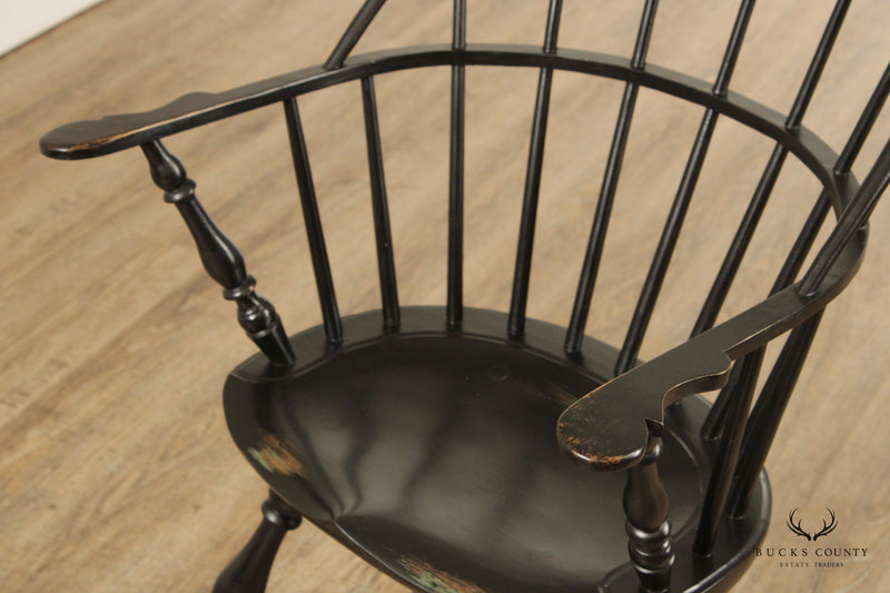 Custom Crafted Vintage Colonial Style Black Painted Windsor Armchair