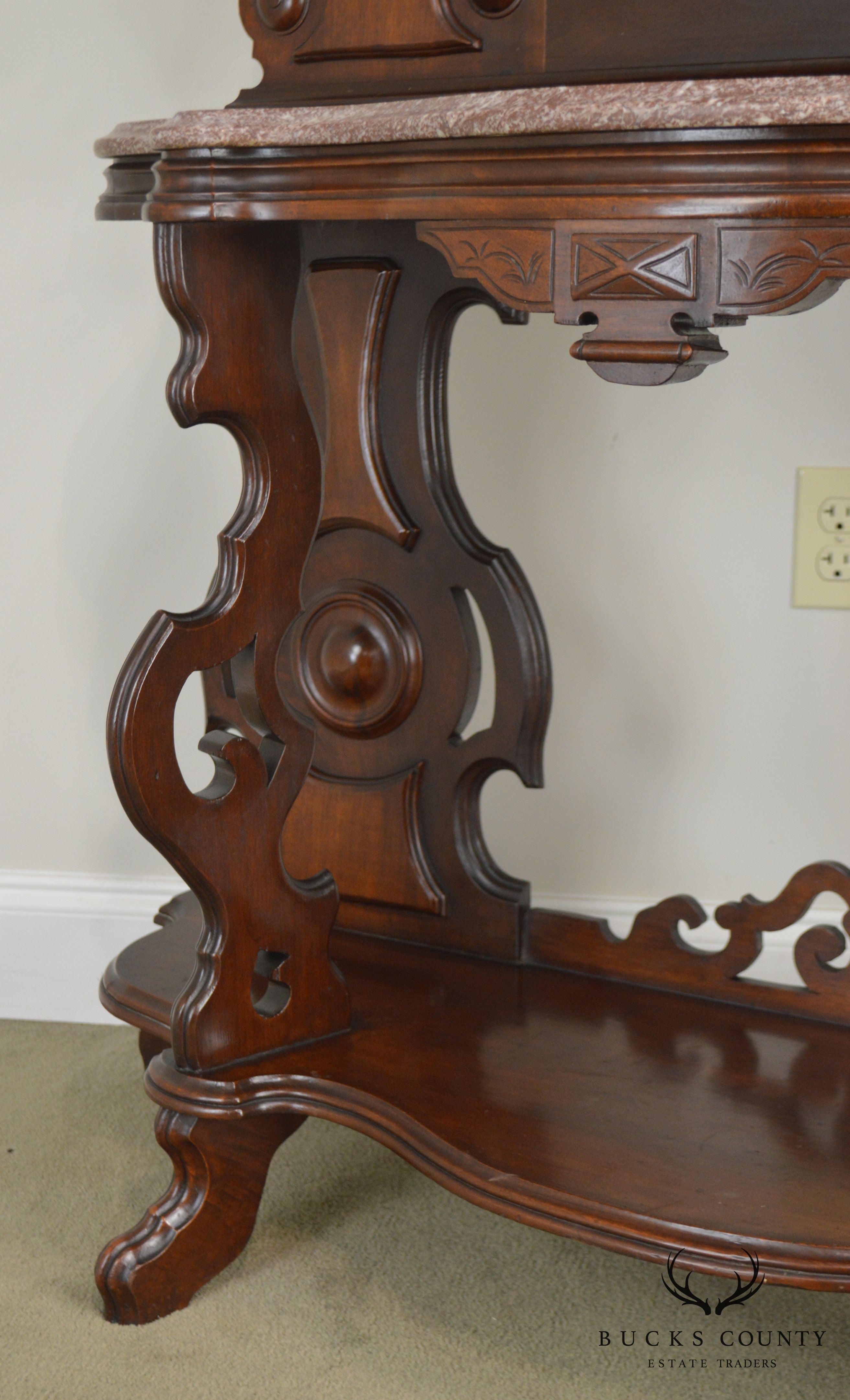 Antique Victorian Walnut Marble Top Console with Mirror