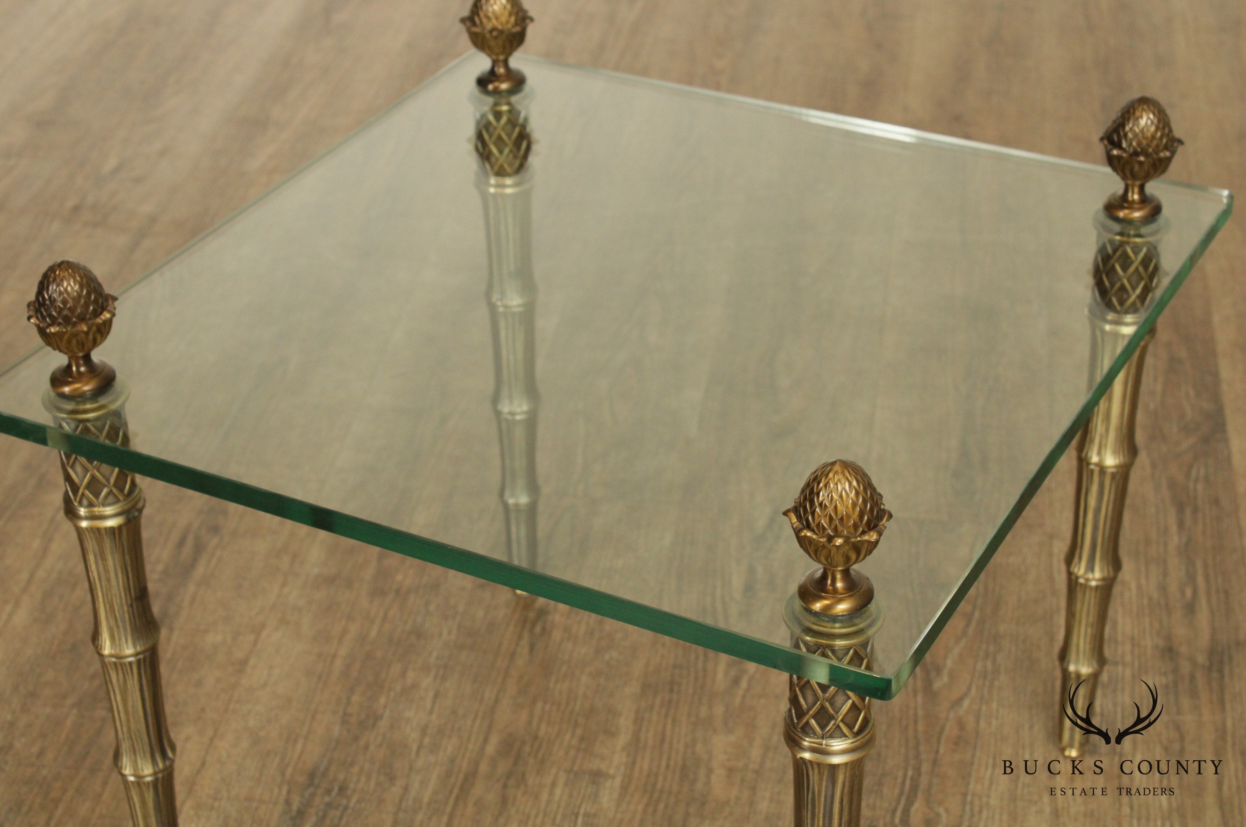 Vintage French Directoire Style Square Brass & Glass Side Table