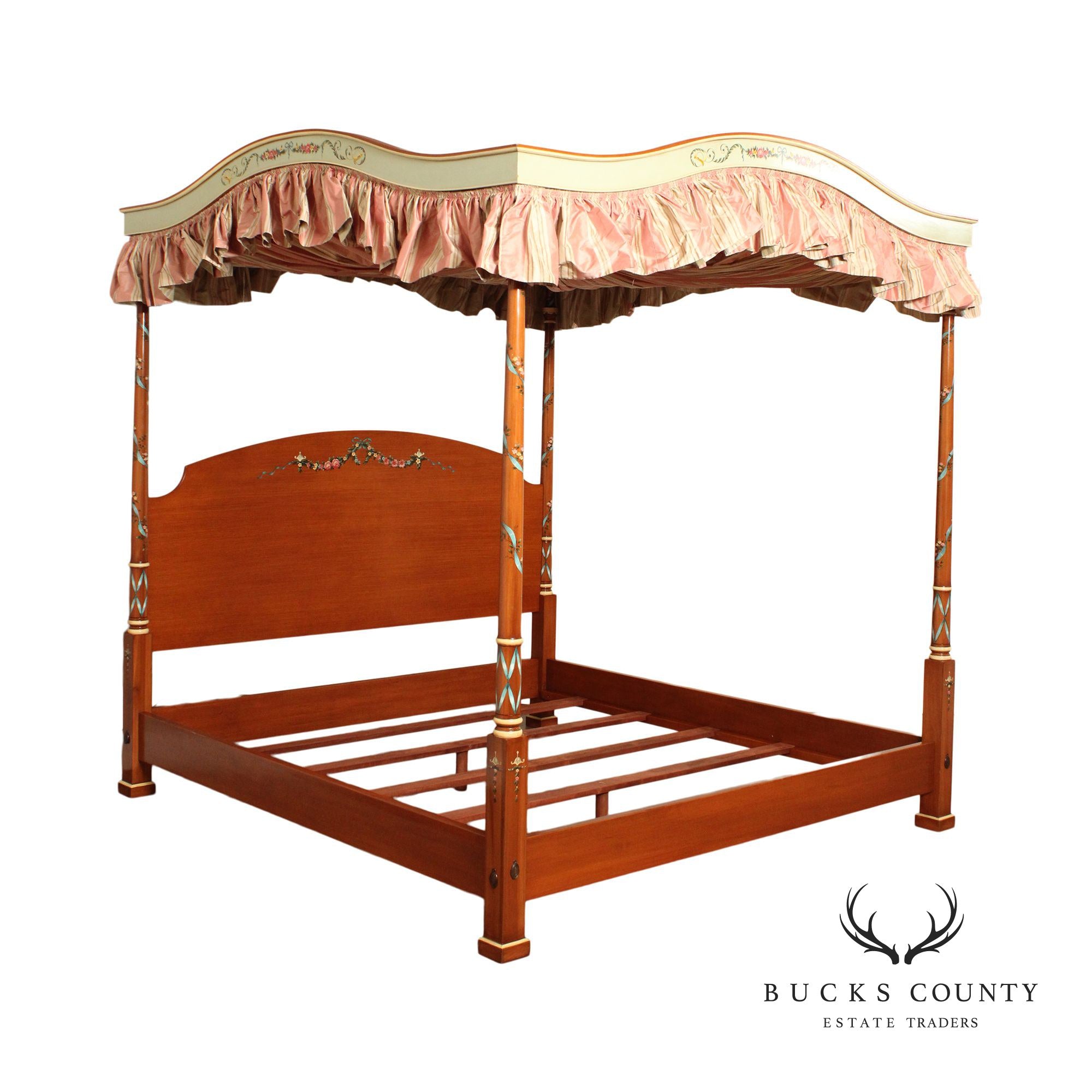 Sheraton Style Fine Quality Haind Paint Decorated King Size Poster Canopy Bed