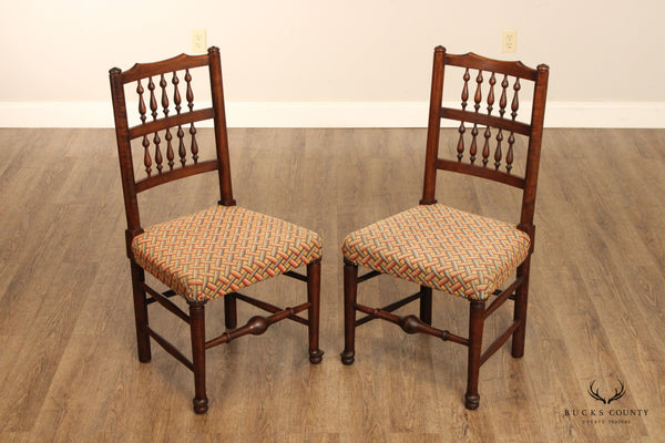 Antique English Pair Lancanshire Spindle Back Side Dining Chairs