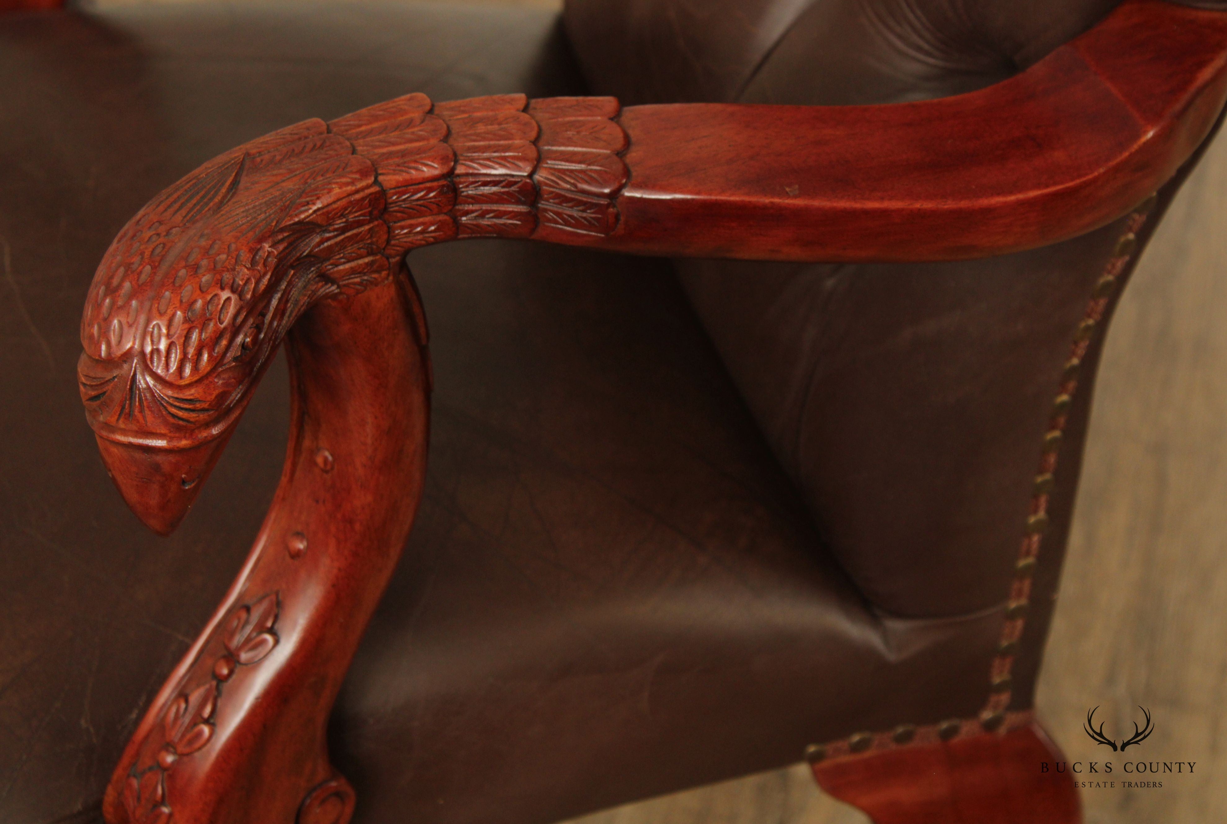 Georgian Chippendale Style Eagle Carved Leather Armchair