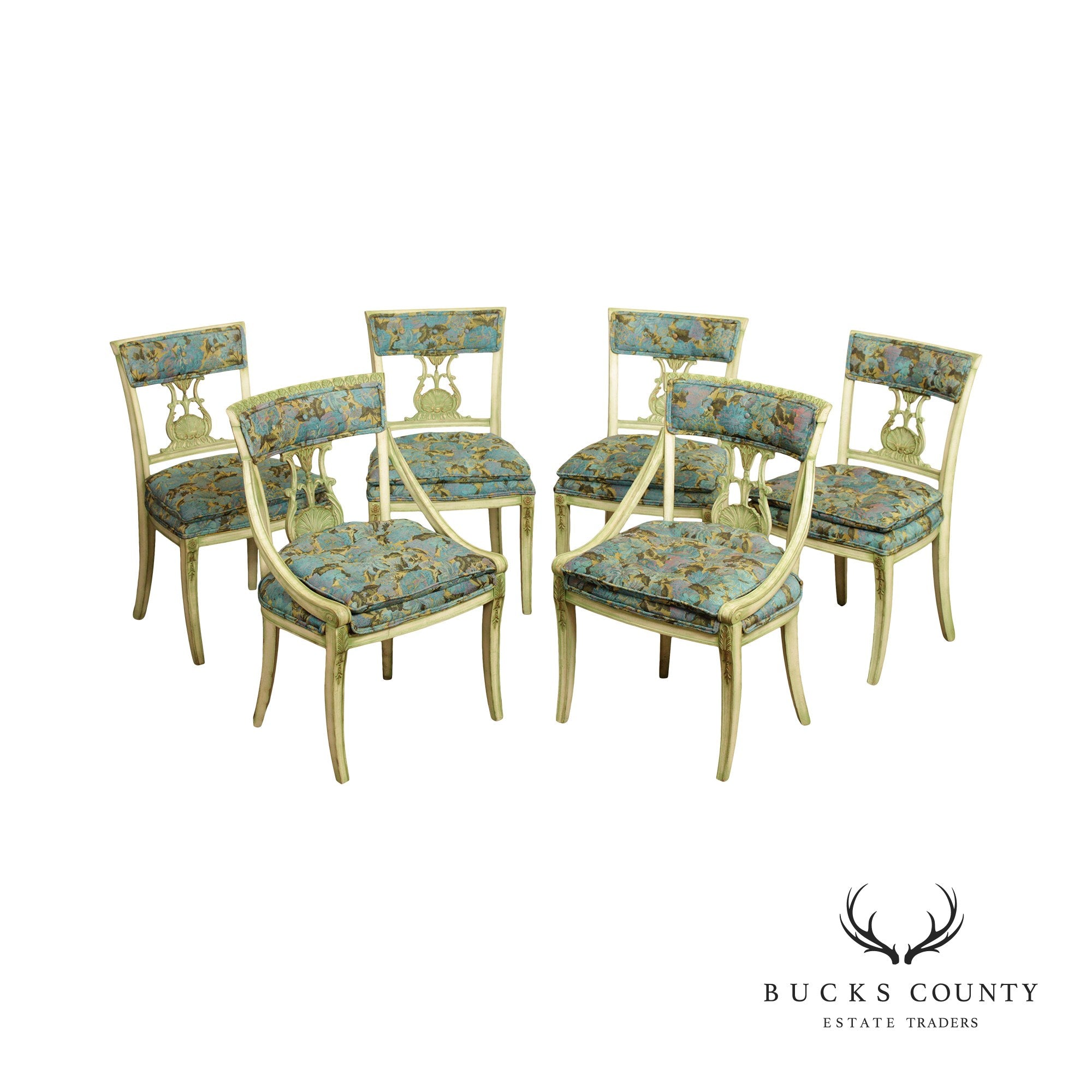 Neoclassical Empire Style Set Six Painted Dining Chairs