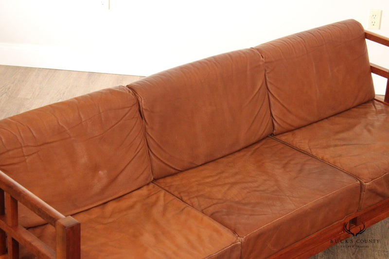Thomas Moser Windward Cherry and Brown Leather Sofa
