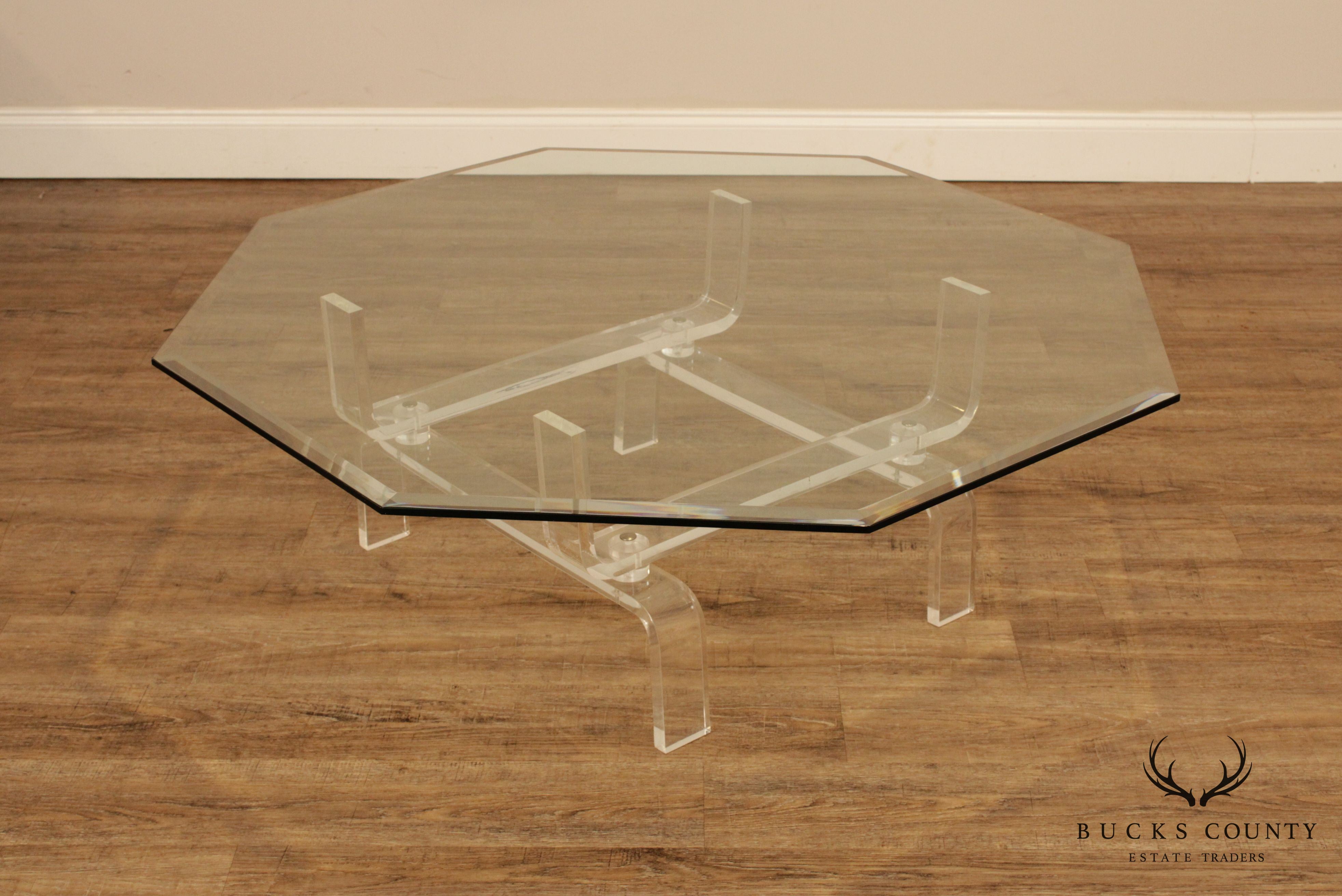 Mid Century Modern Lucite Base Glass Top Coffee Table